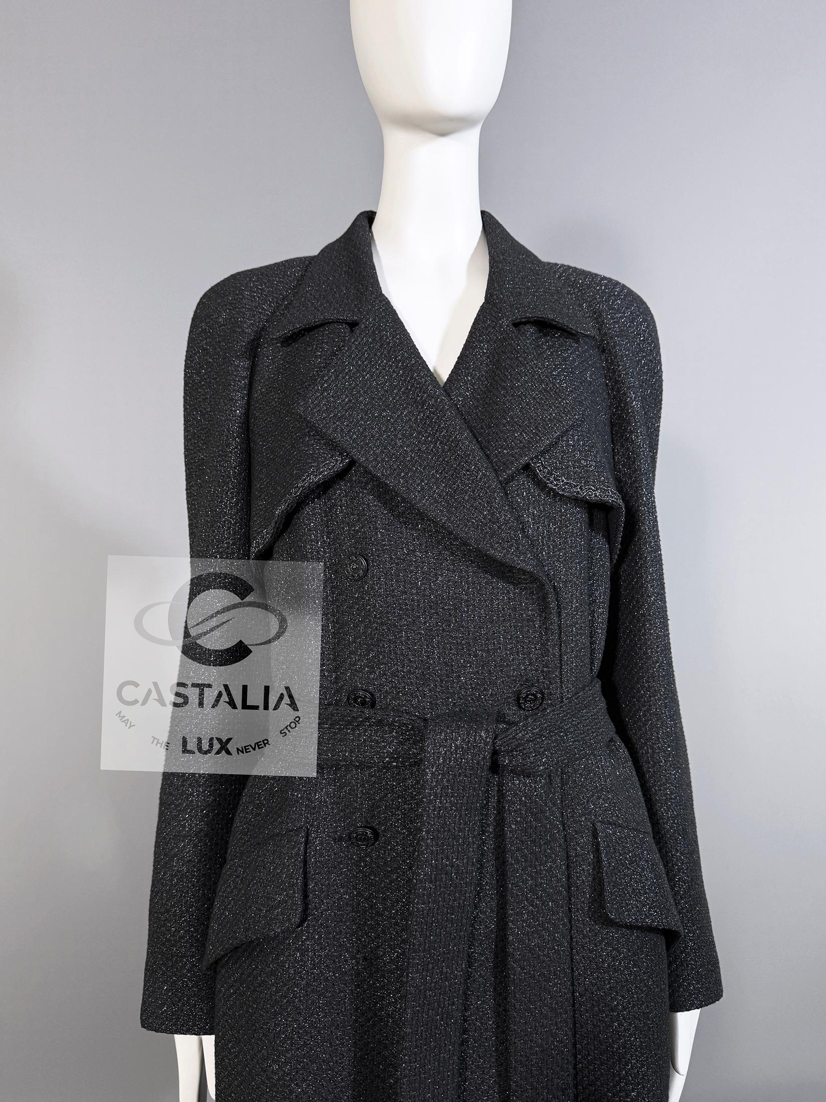 Chanel Nuevo 11K$ Abrigo Trench Tweed Negro Brillo 38 FR en venta 4
