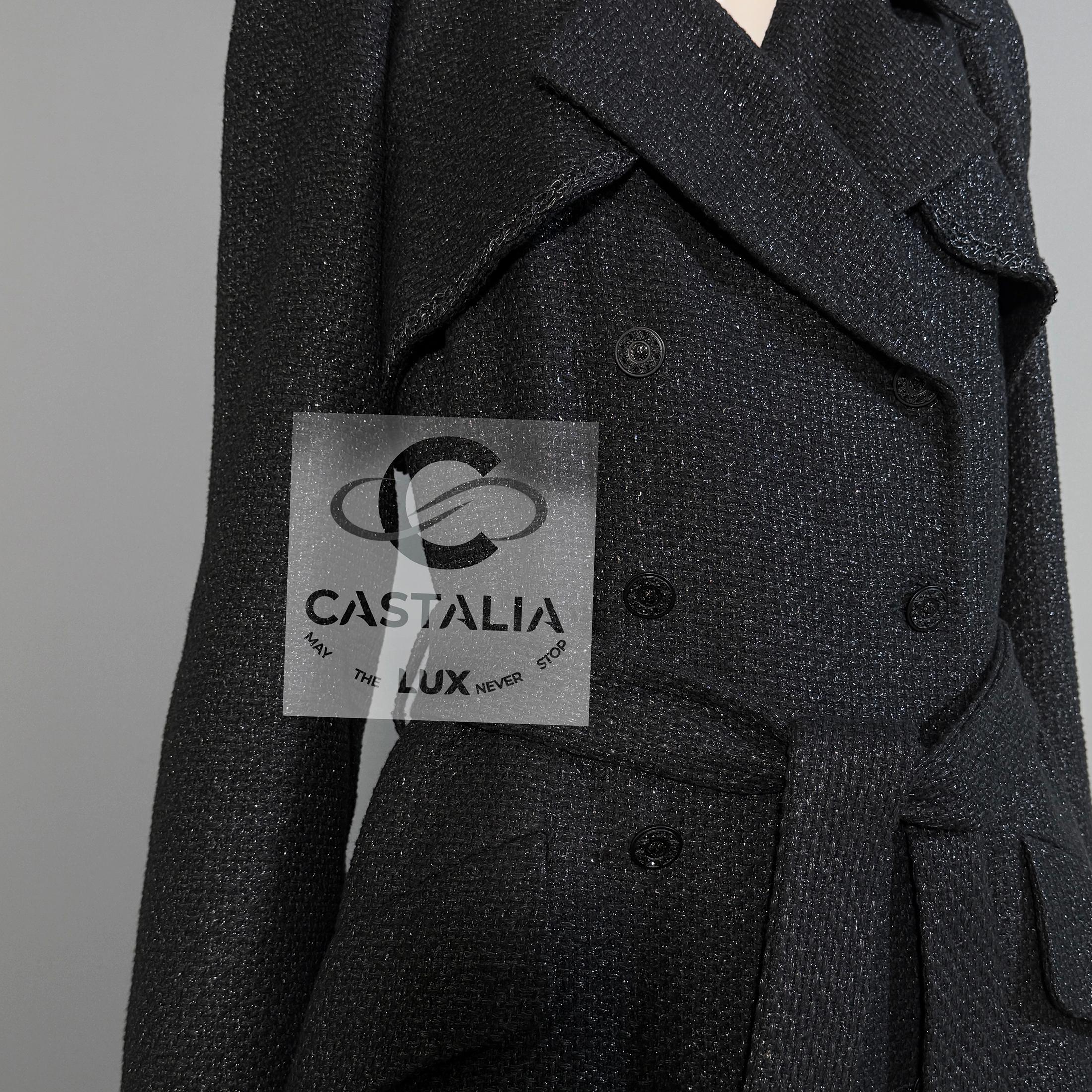 Chanel Nuevo 11K$ Abrigo Trench Tweed Negro Brillo 38 FR en venta 5
