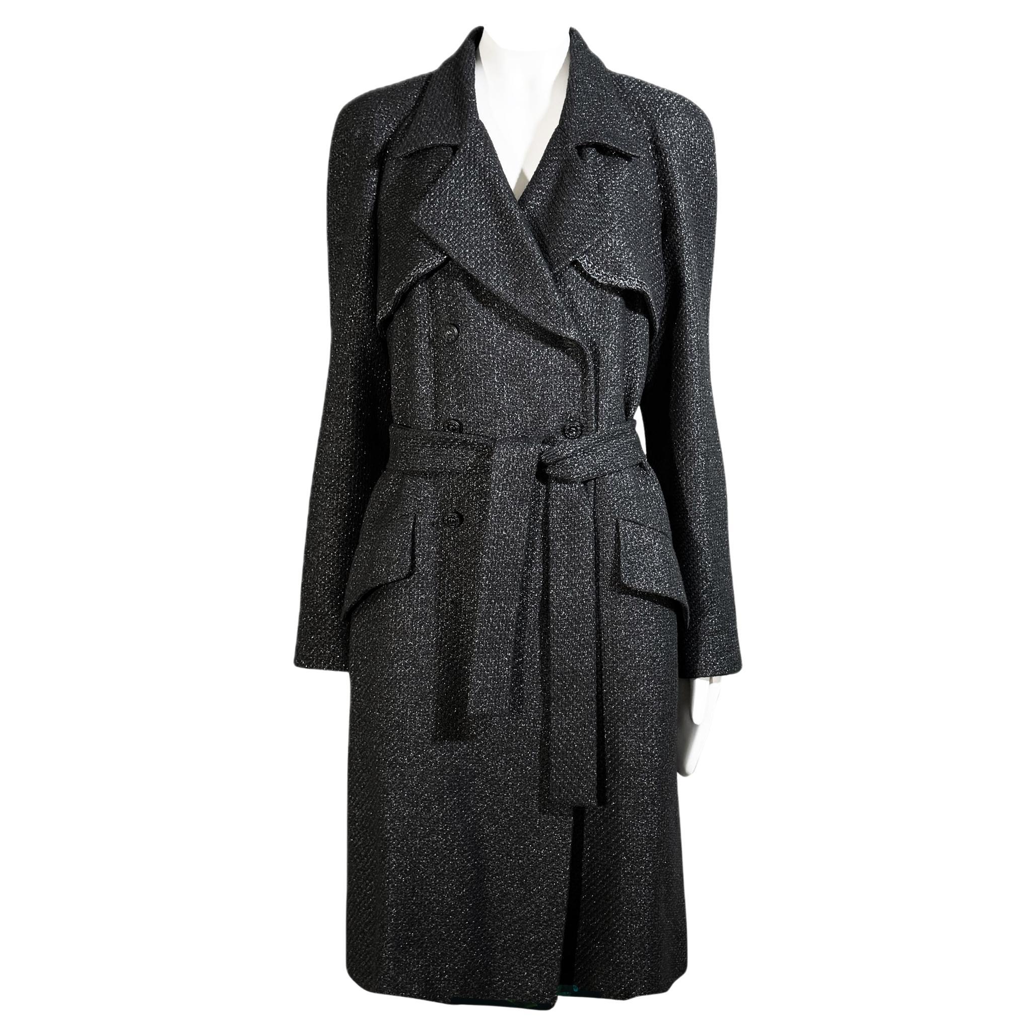Chanel Nuevo 11K$ Abrigo Trench Tweed Negro Brillo 38 FR en venta