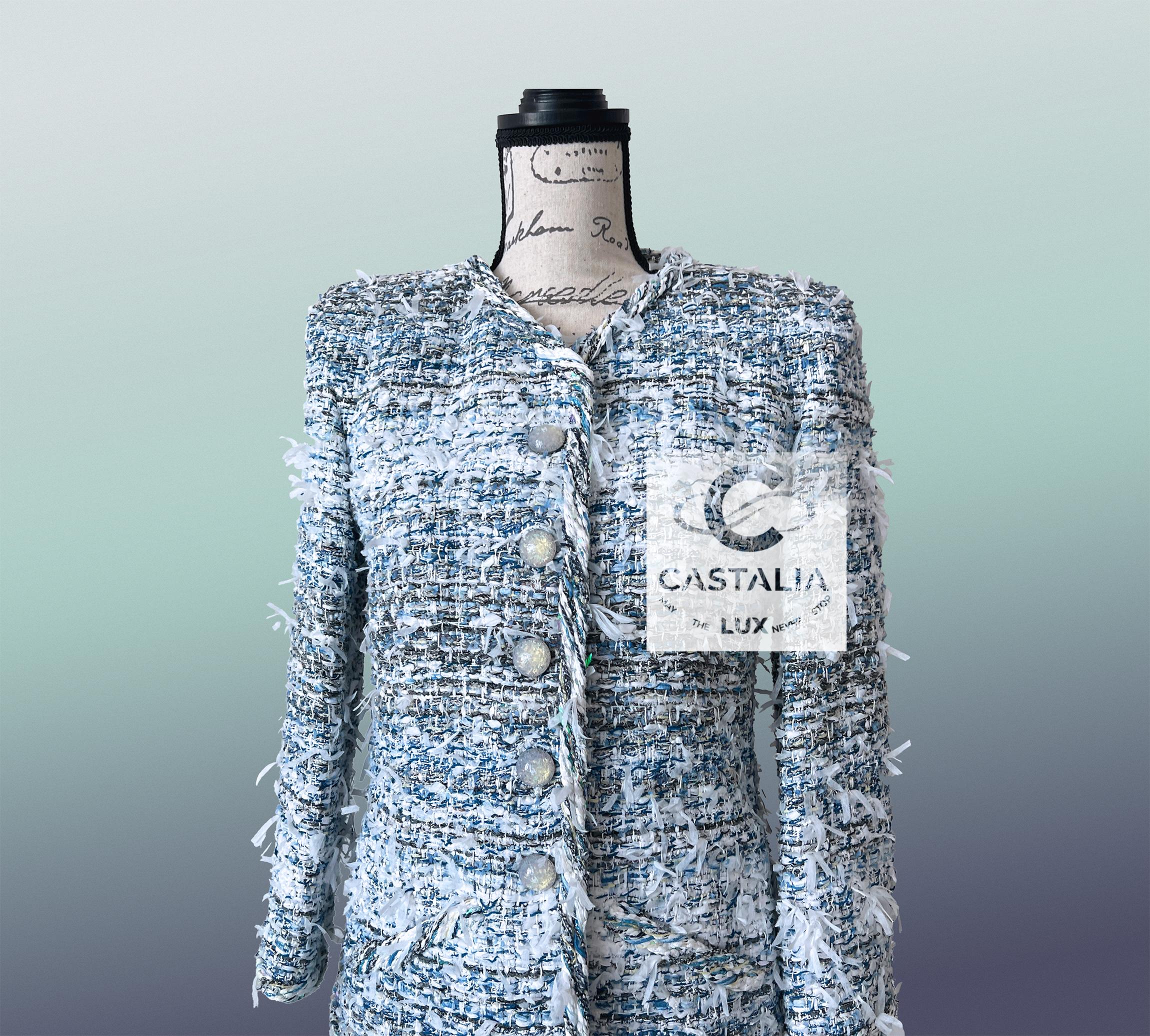 Chanel Neu 13K$ Gletscher Blau Lesage Tweed Jacke 34 FR im Angebot 2