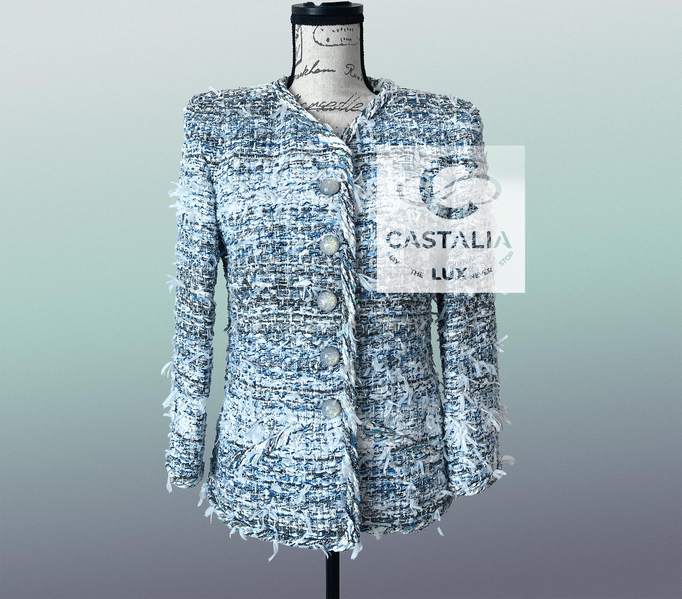 Chanel Neu 13K$ Gletscher Blau Lesage Tweed Jacke 34 FR im Angebot 5