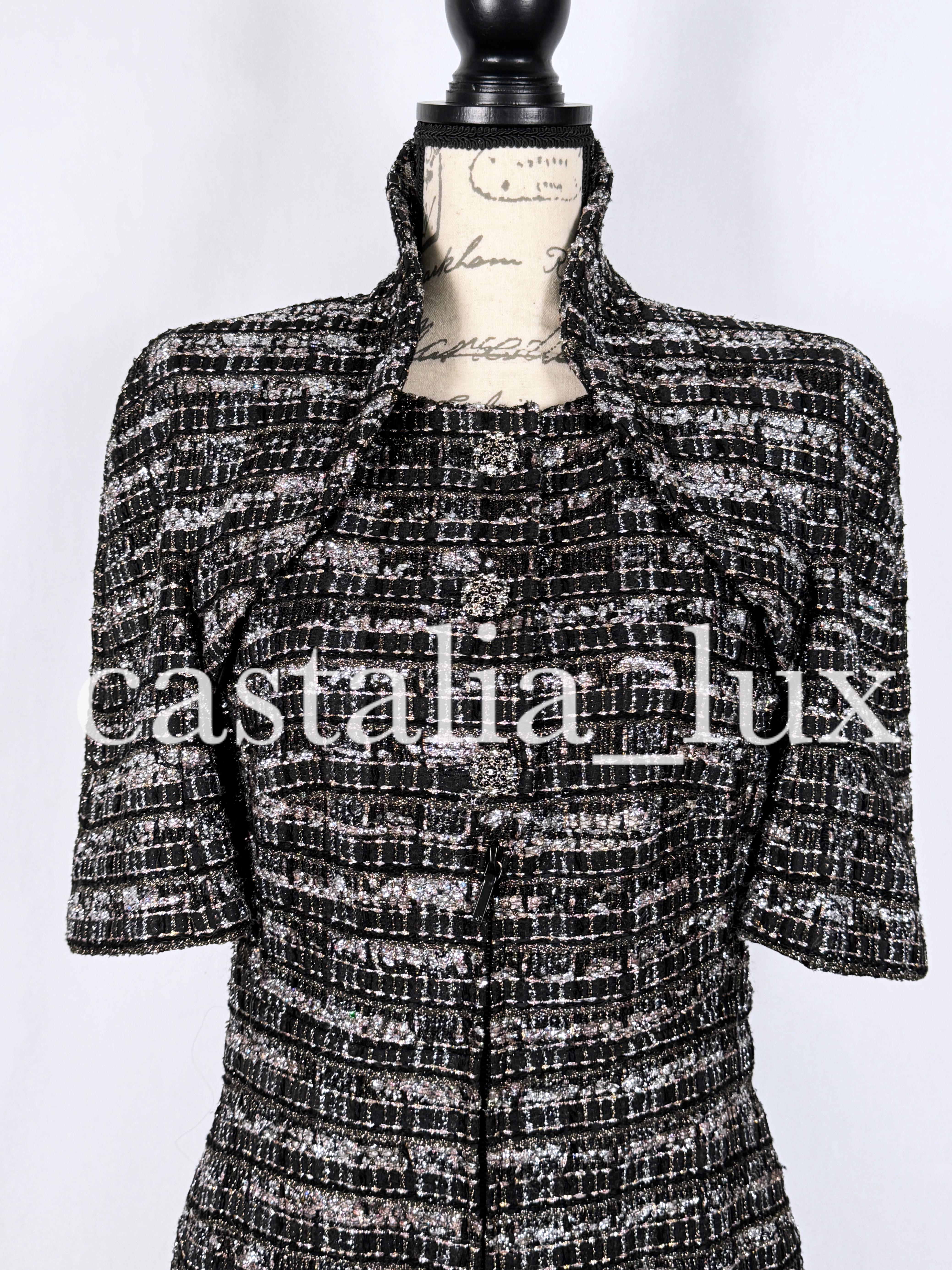 Chanel New 14K$ Black Ribbon Tweed Jacket Rare For Sale 6