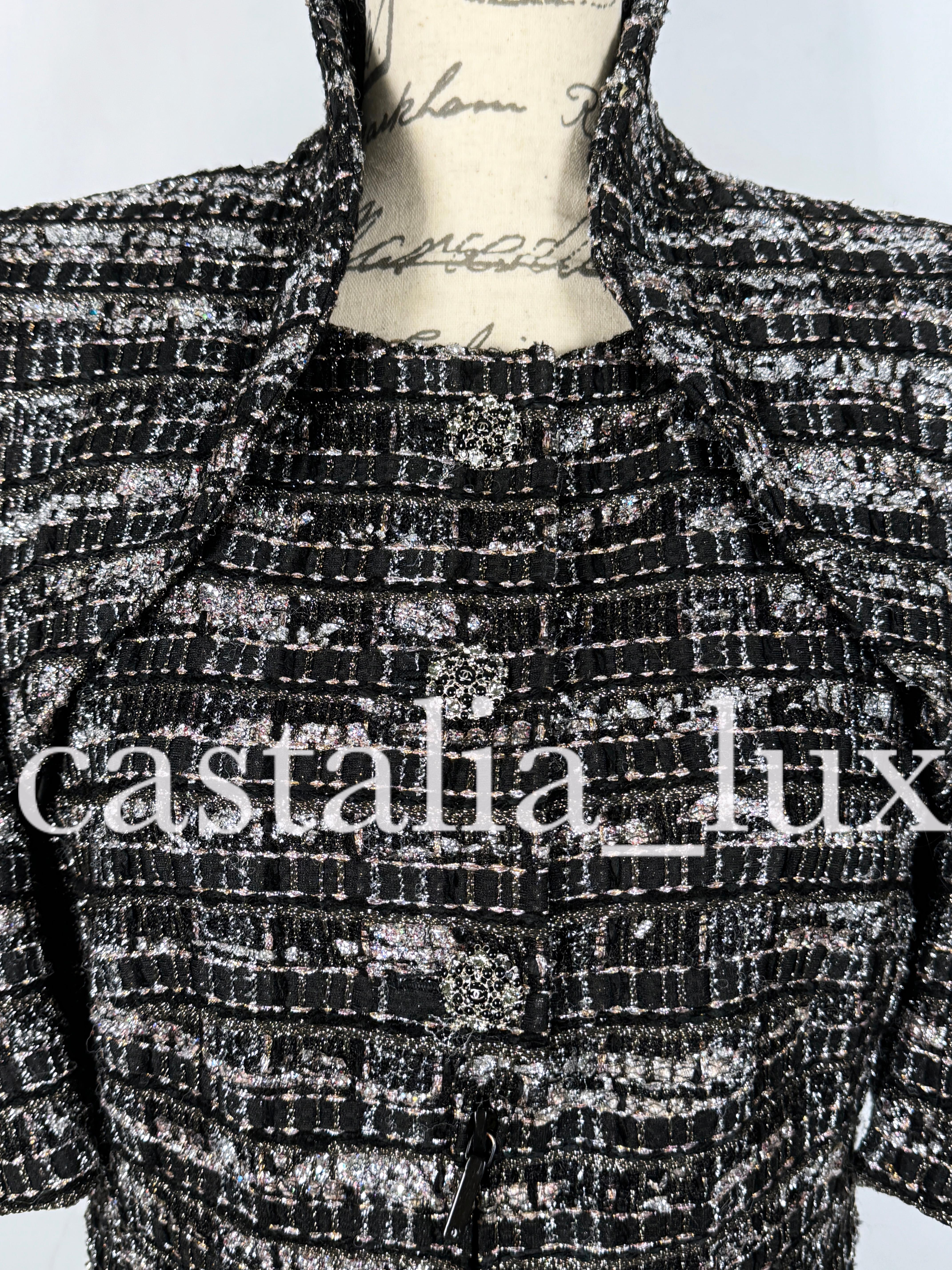 Chanel New 14K$ Black Ribbon Tweed Jacket Rare For Sale 8
