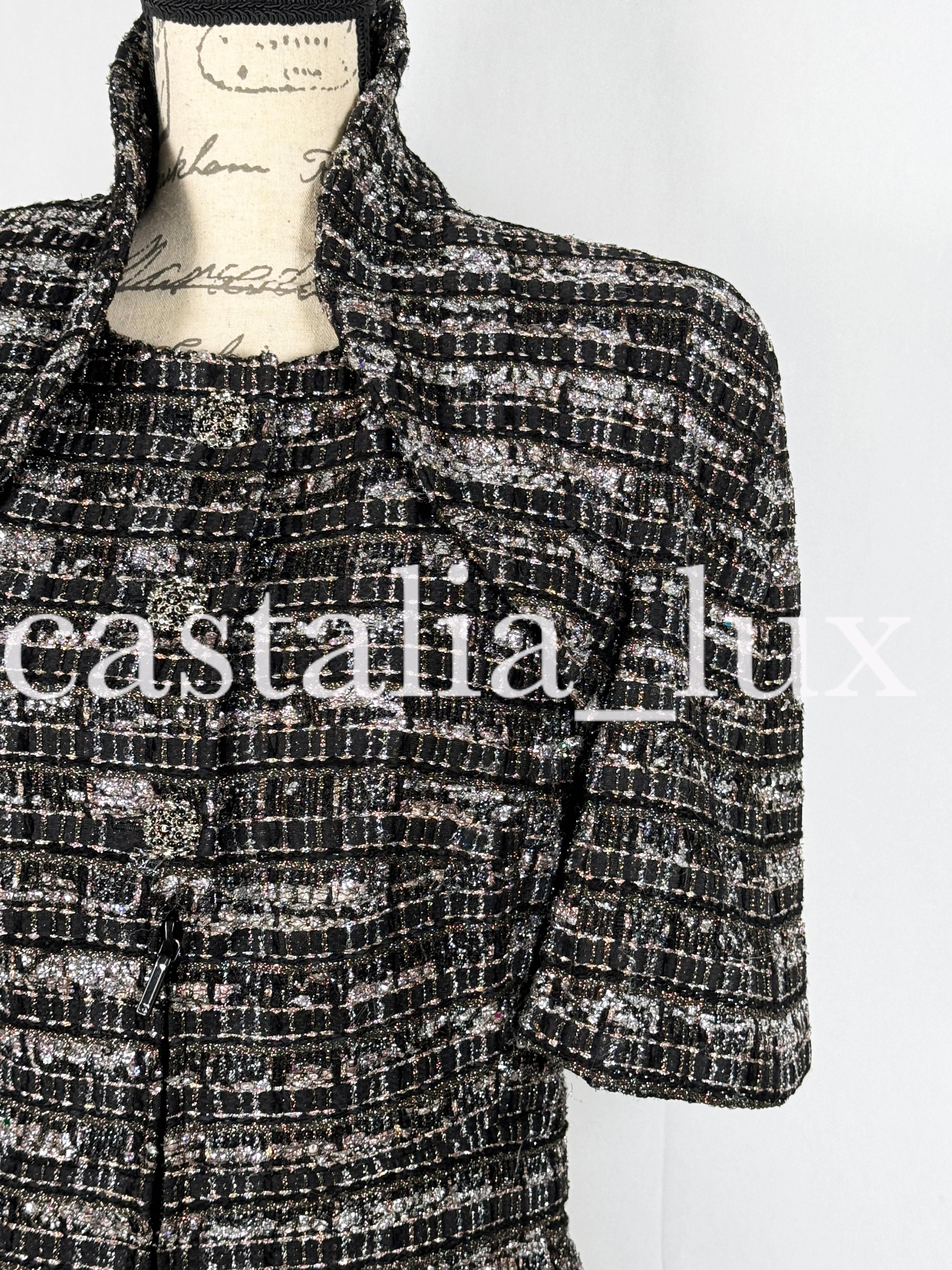 Chanel New 14K$ Black Ribbon Tweed Jacket Rare For Sale 12
