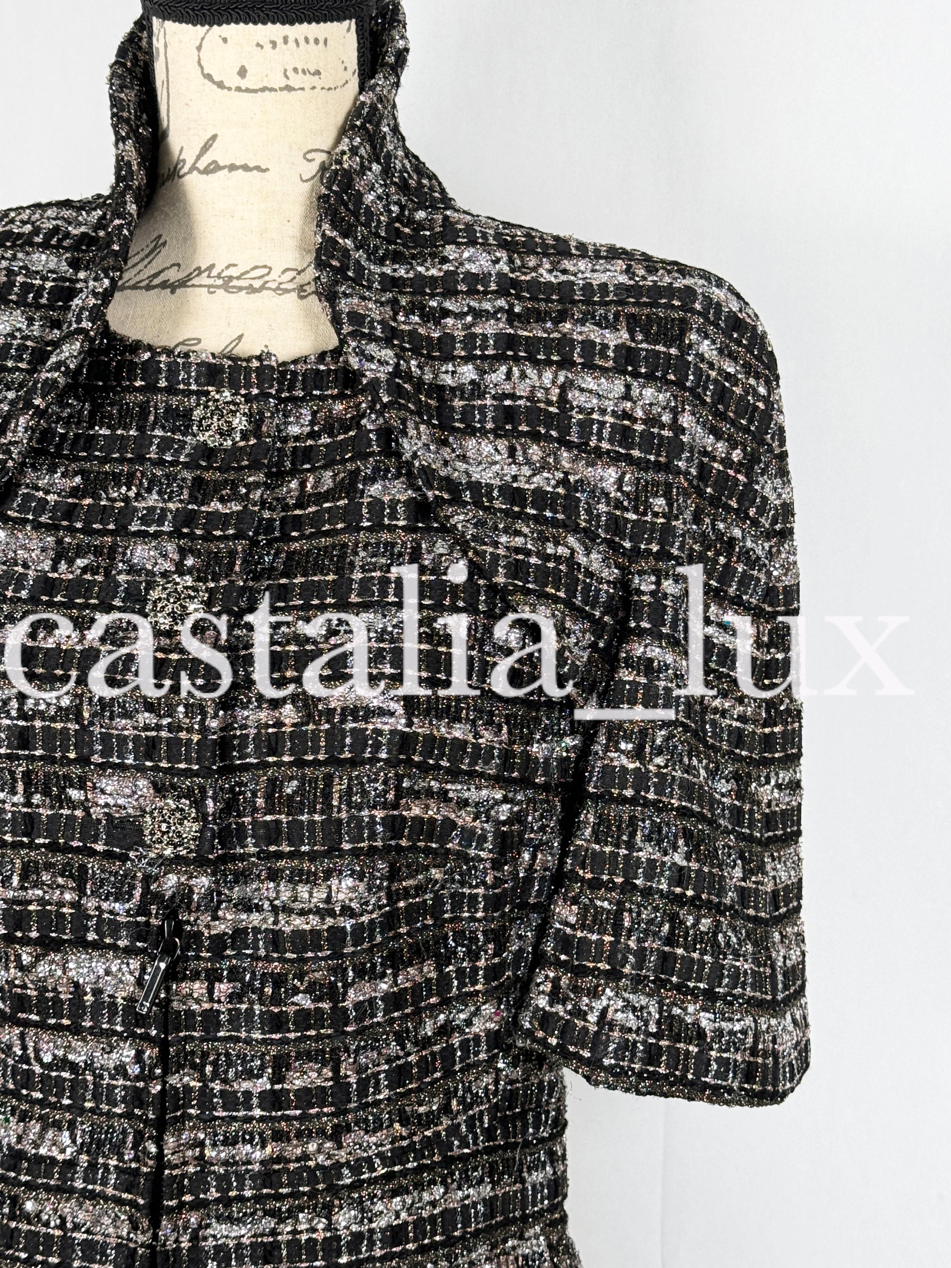 Chanel New 14K$ Black Ribbon Tweed Jacket Rare 12