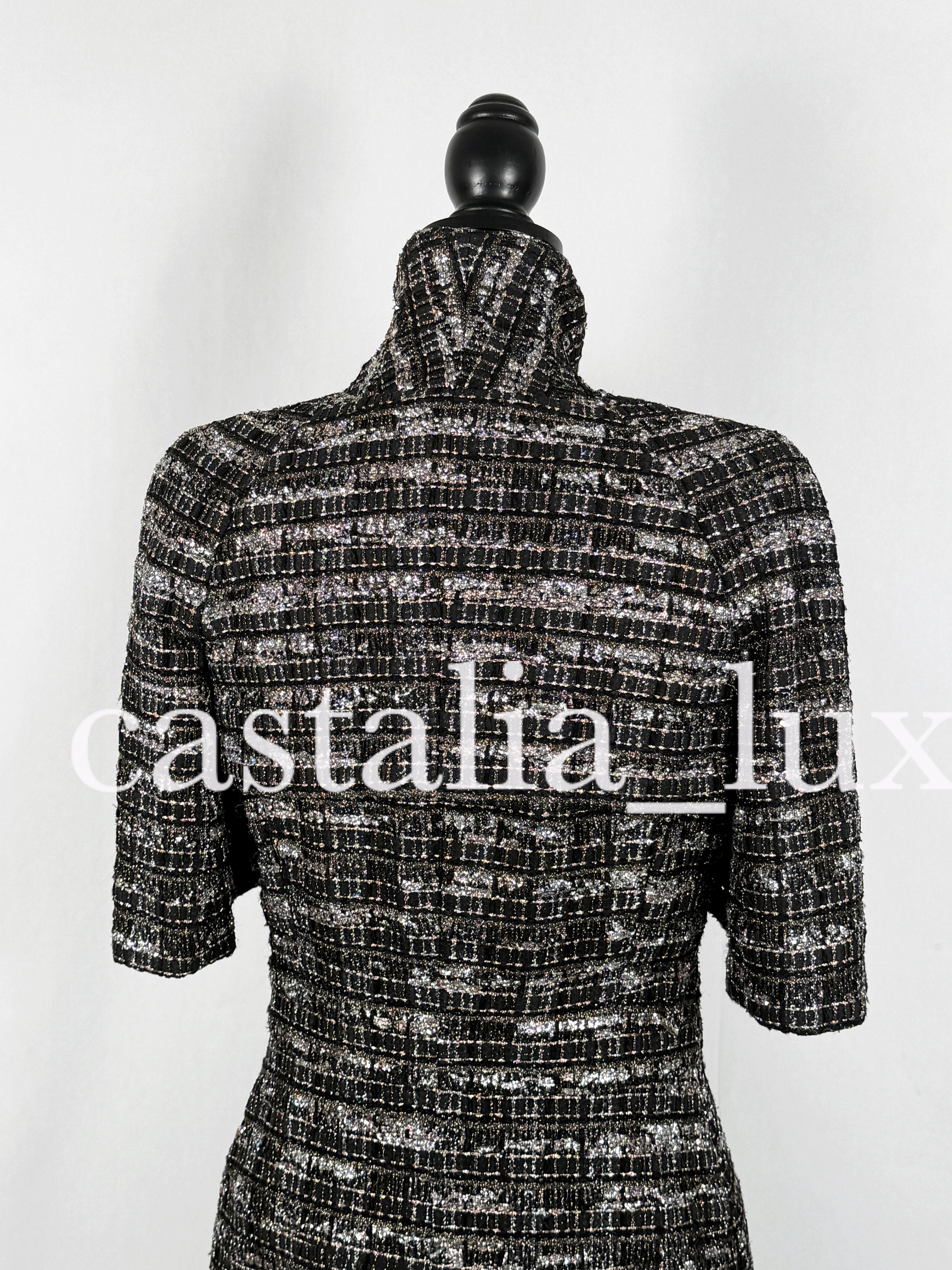 Chanel New 14K$ Black Ribbon Tweed Jacket Rare For Sale 16
