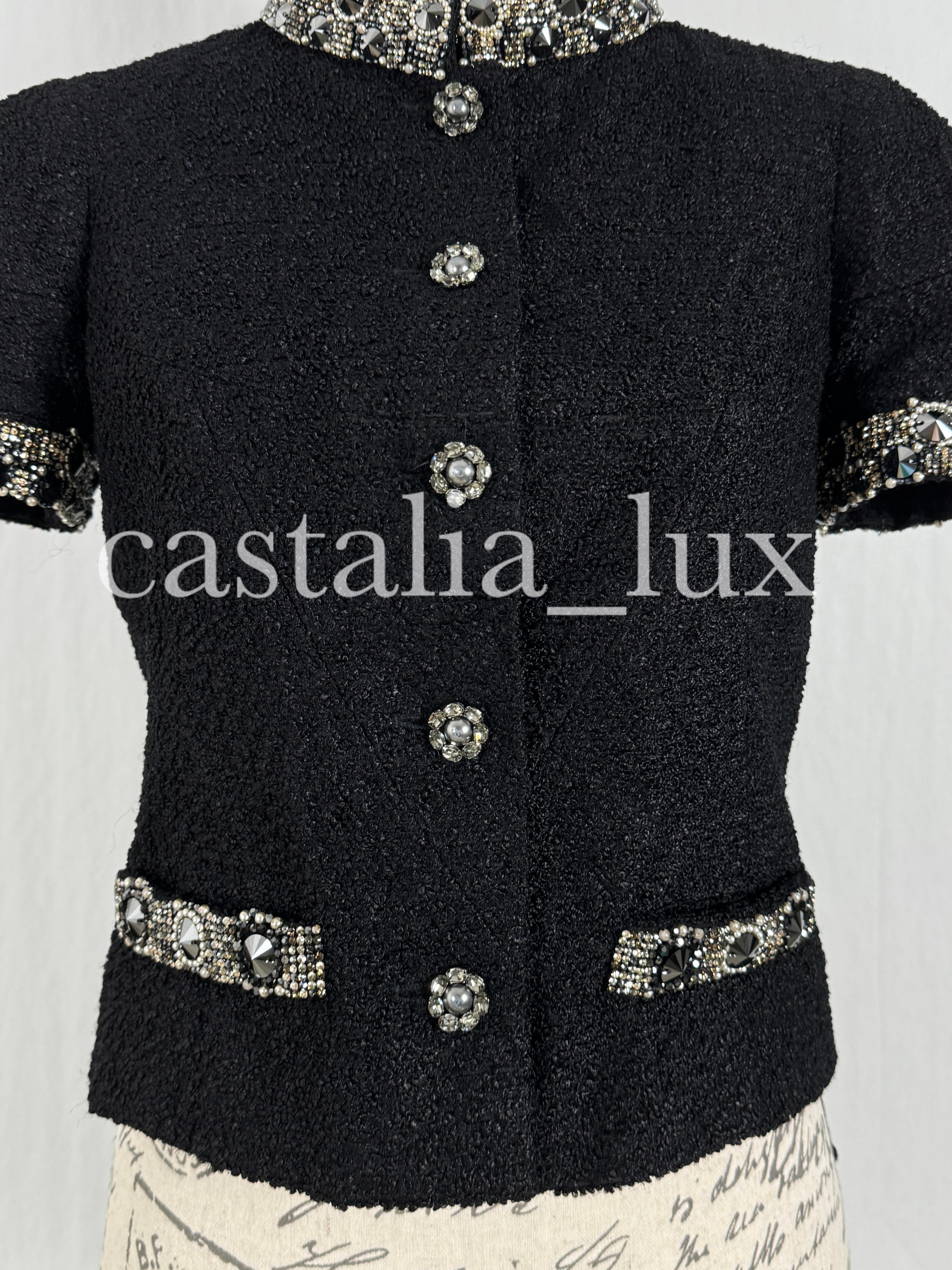 Chanel New 16K$ Jewel Embellished Black Tweed Jacket 36 FR 6
