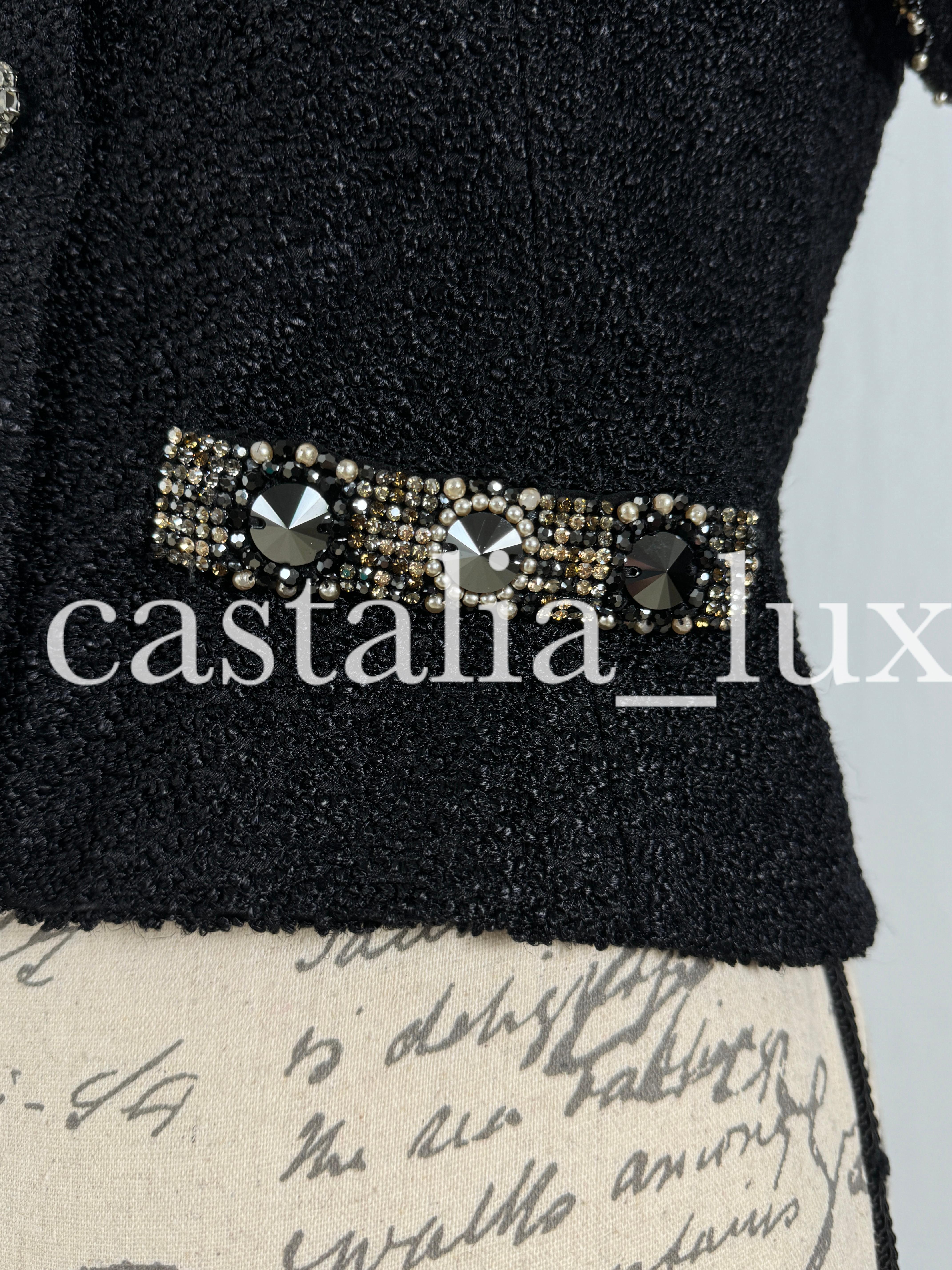 Chanel New 16K$ Jewel Embellished Black Tweed Jacket 36 FR 7