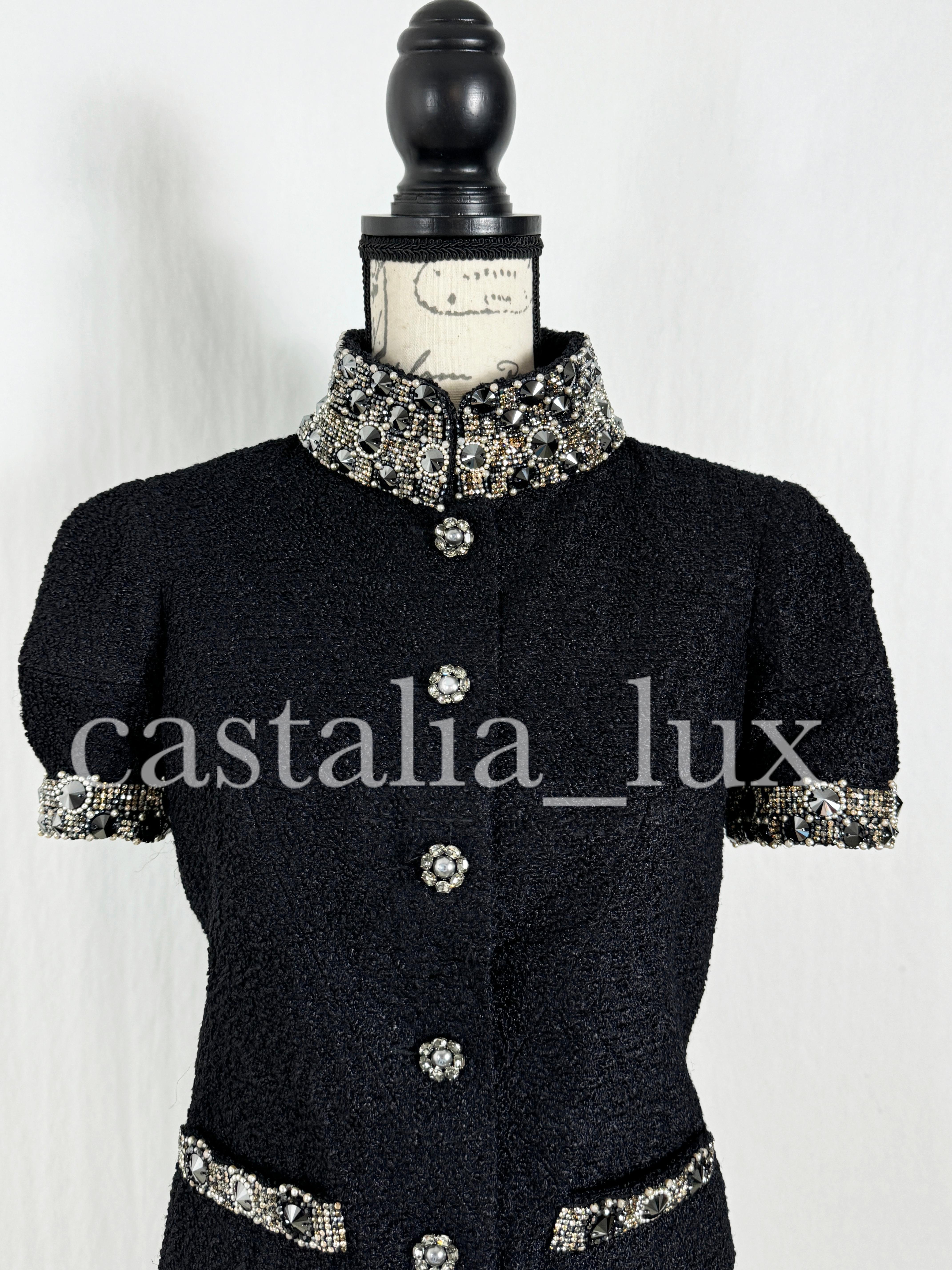 Chanel New 16K$ Jewel Embellished Black Tweed Jacket 36 FR 9