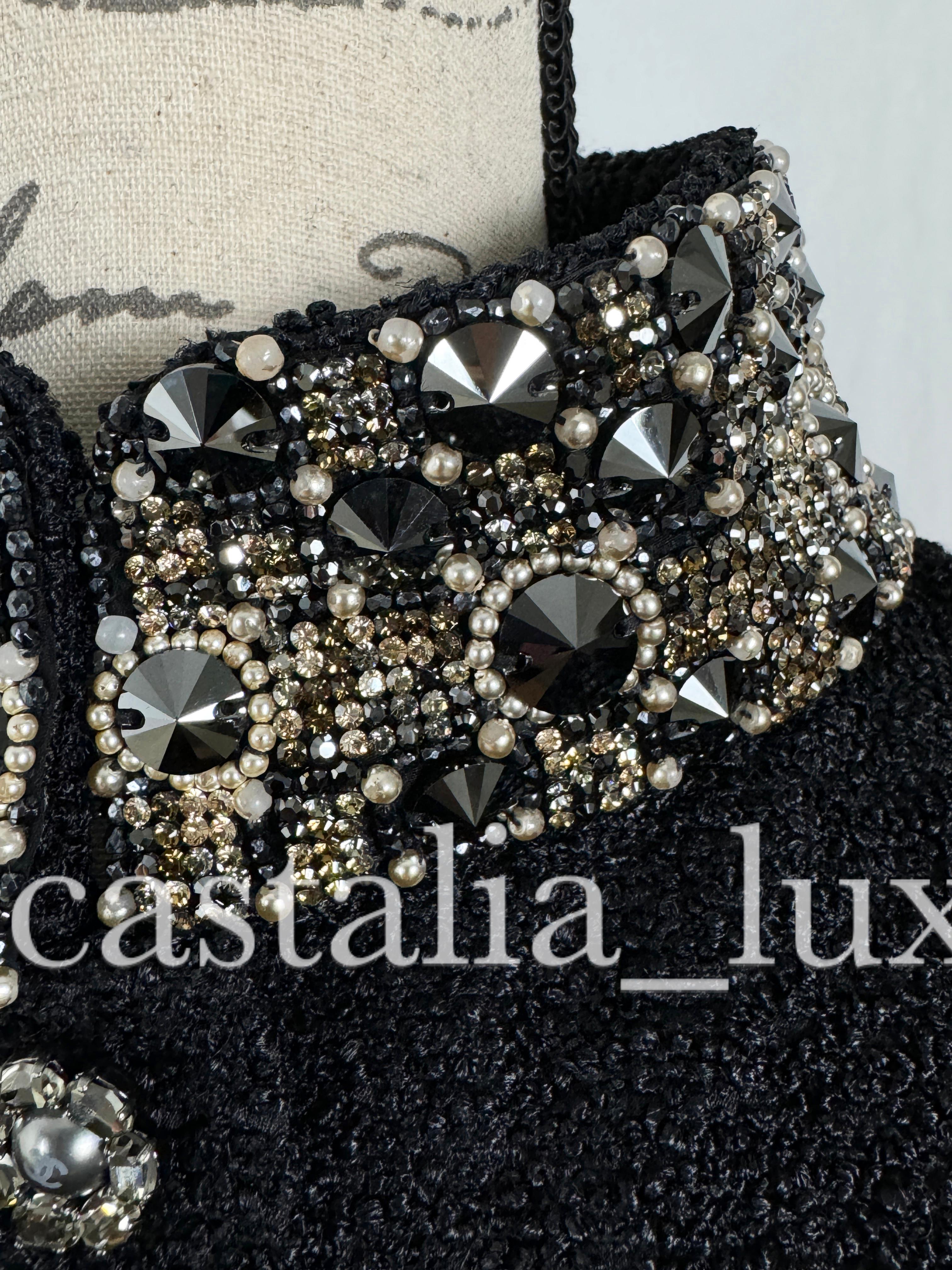Chanel New 16K$ Jewel Embellished Black Tweed Jacket 36 FR 10