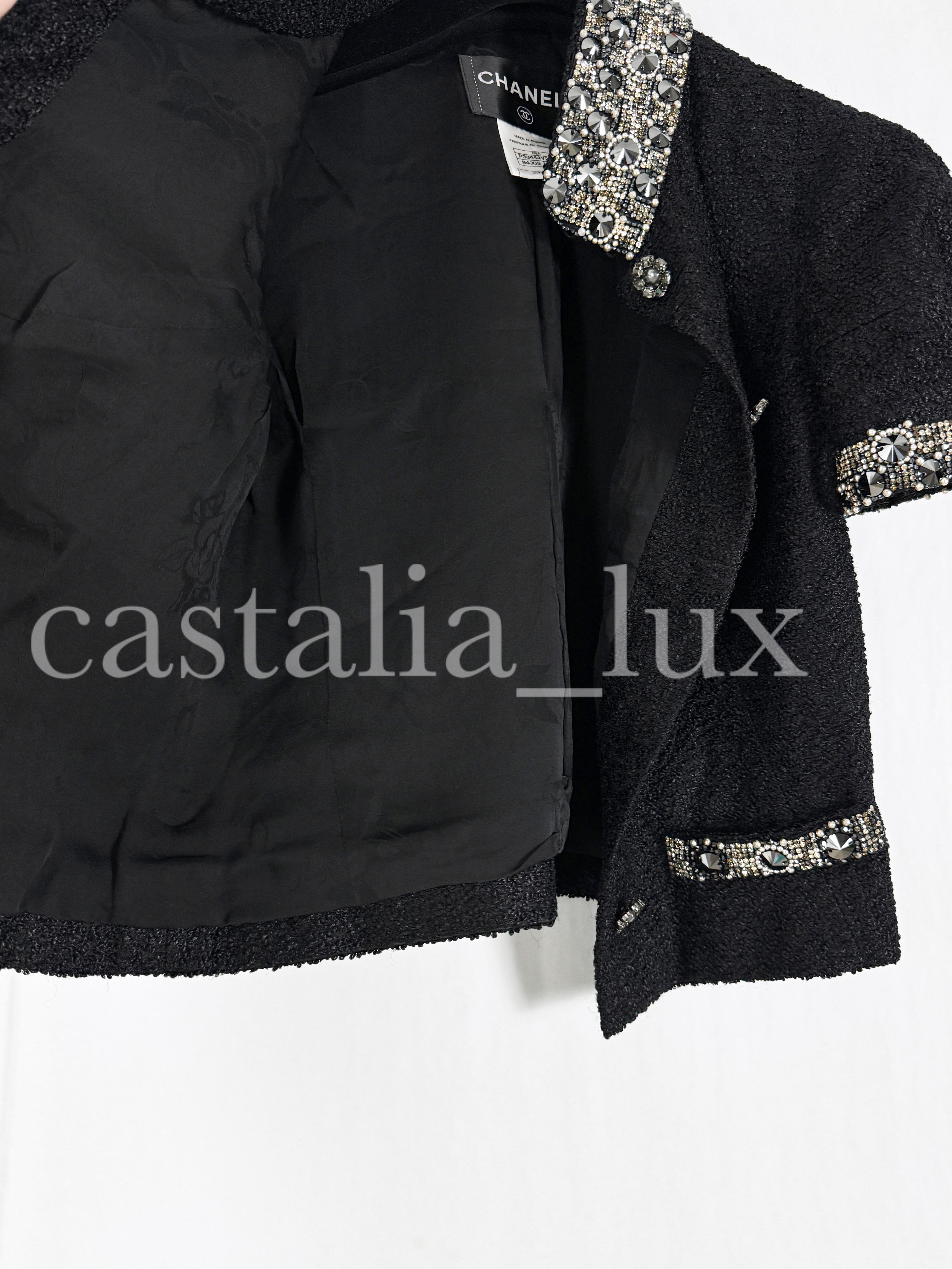 Chanel New 16K$ Jewel Embellished Black Tweed Jacket 36 FR 13