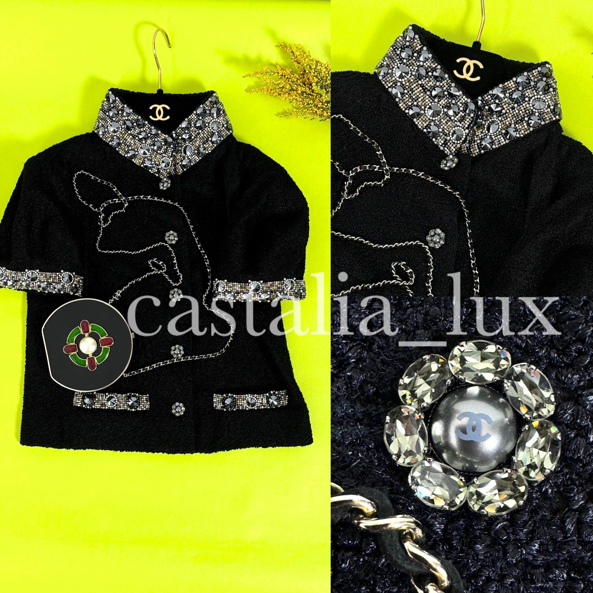 Women's or Men's Chanel New 16K$ Jewel Embellished Black Tweed Jacket 36 FR