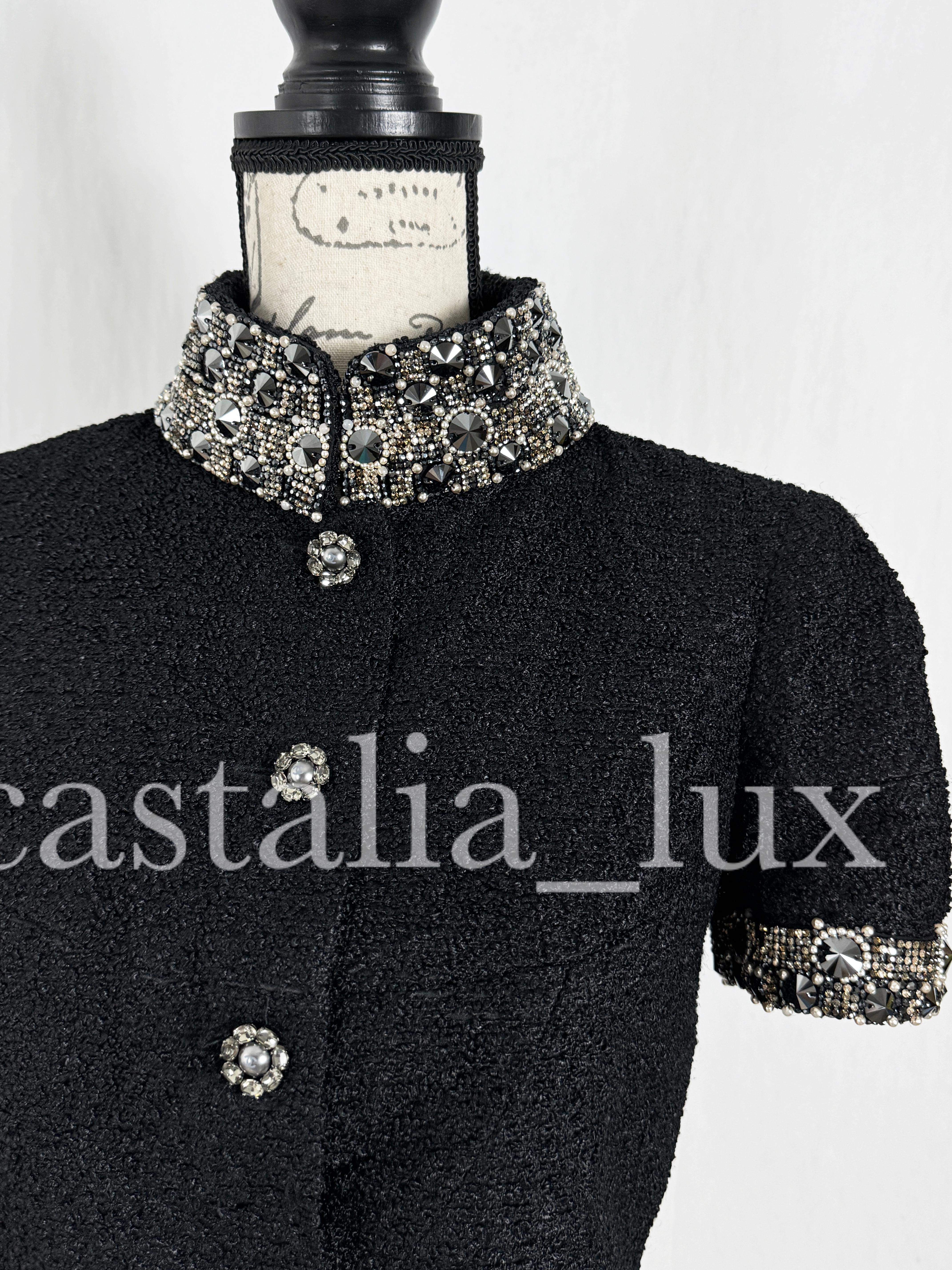 Chanel New 16K$ Jewel Embellished Black Tweed Jacket 36 FR 3