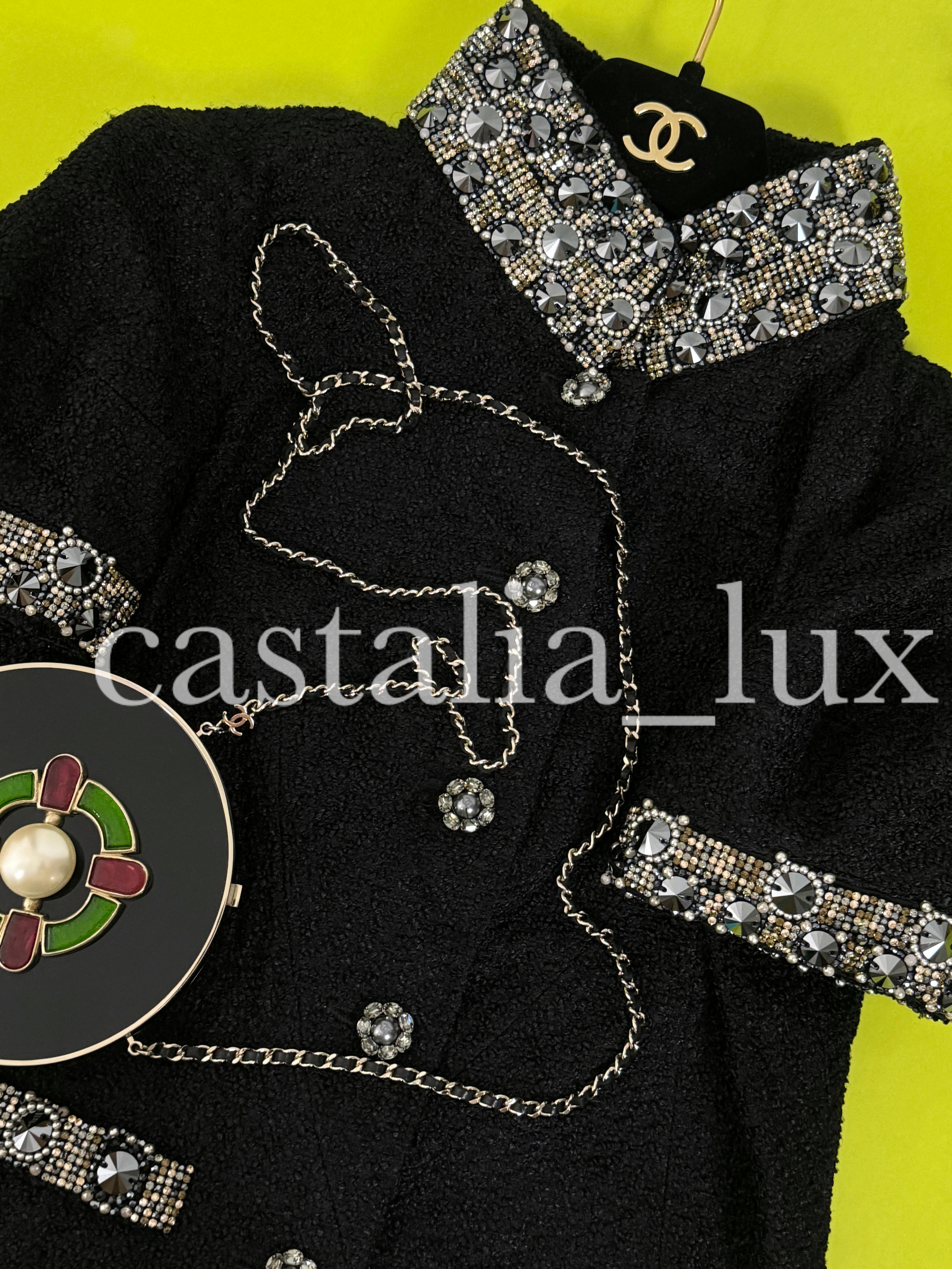 Chanel New 16K$ Jewel Embellished Black Tweed Jacket 36 FR 4