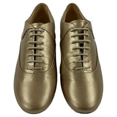 CHANEL NEW 2015 Metallic Gold Leather CC / Pearl Oxford Shoes 39 US 9