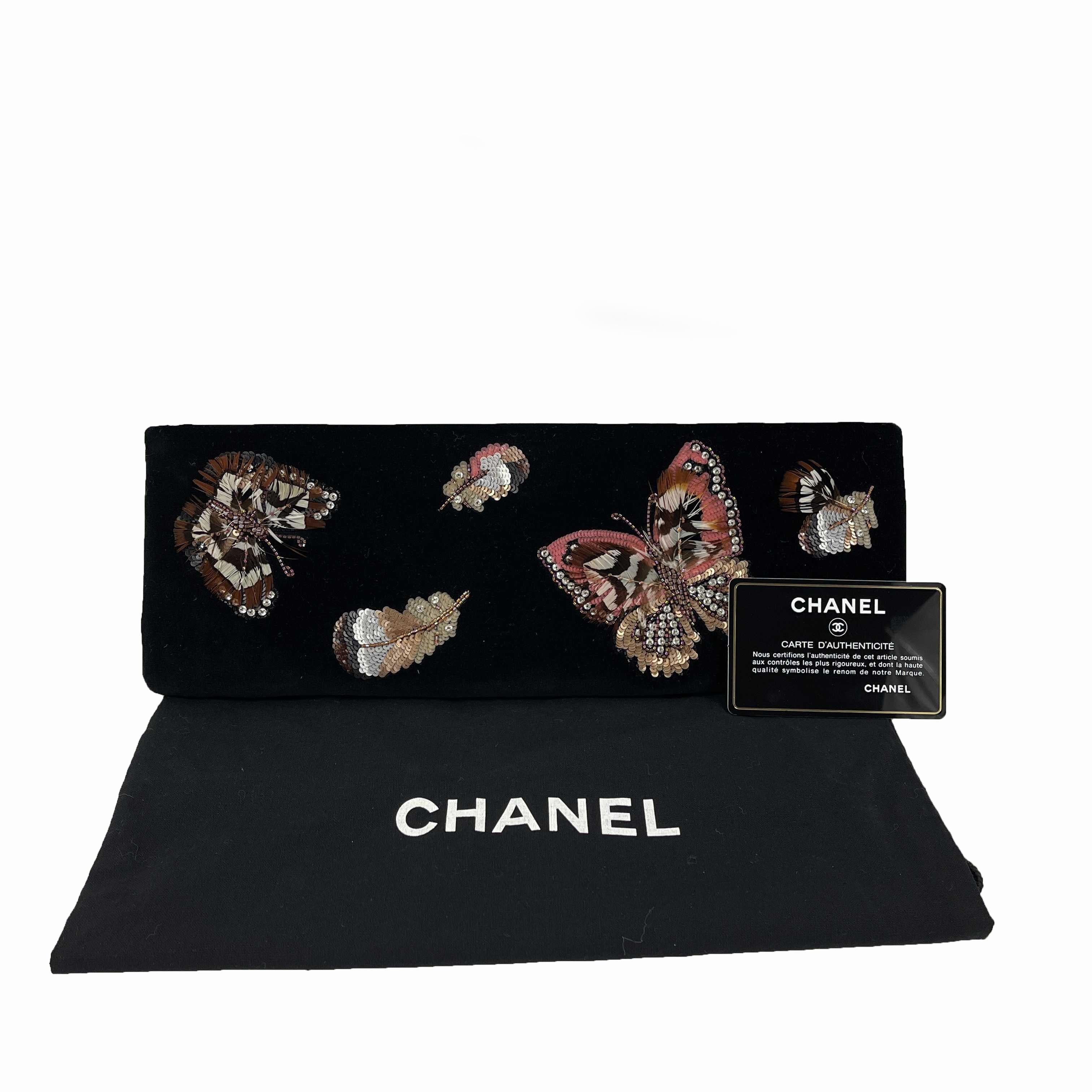 CHANEL - NEW 2015 Velvet Embellished Butterfly Minaudiere Black CC Clutch  7