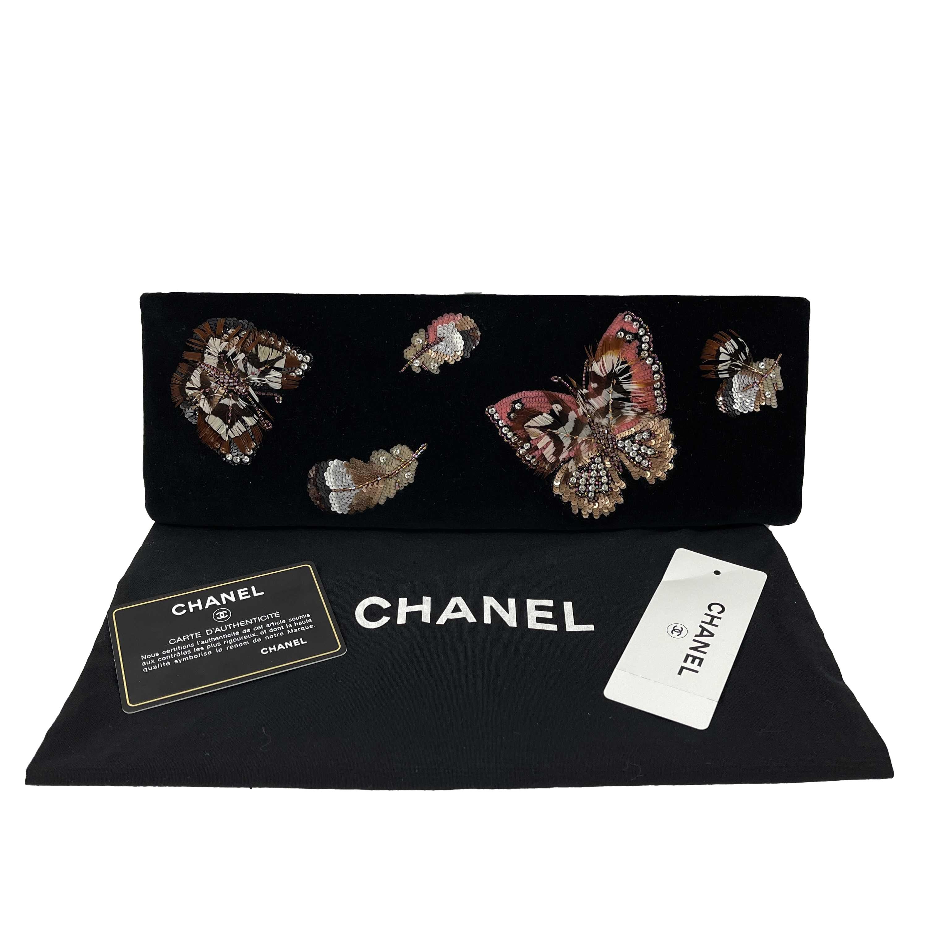 CHANEL - NEW 2015 Velvet Embellished Butterfly Minaudiere Black CC Clutch  2
