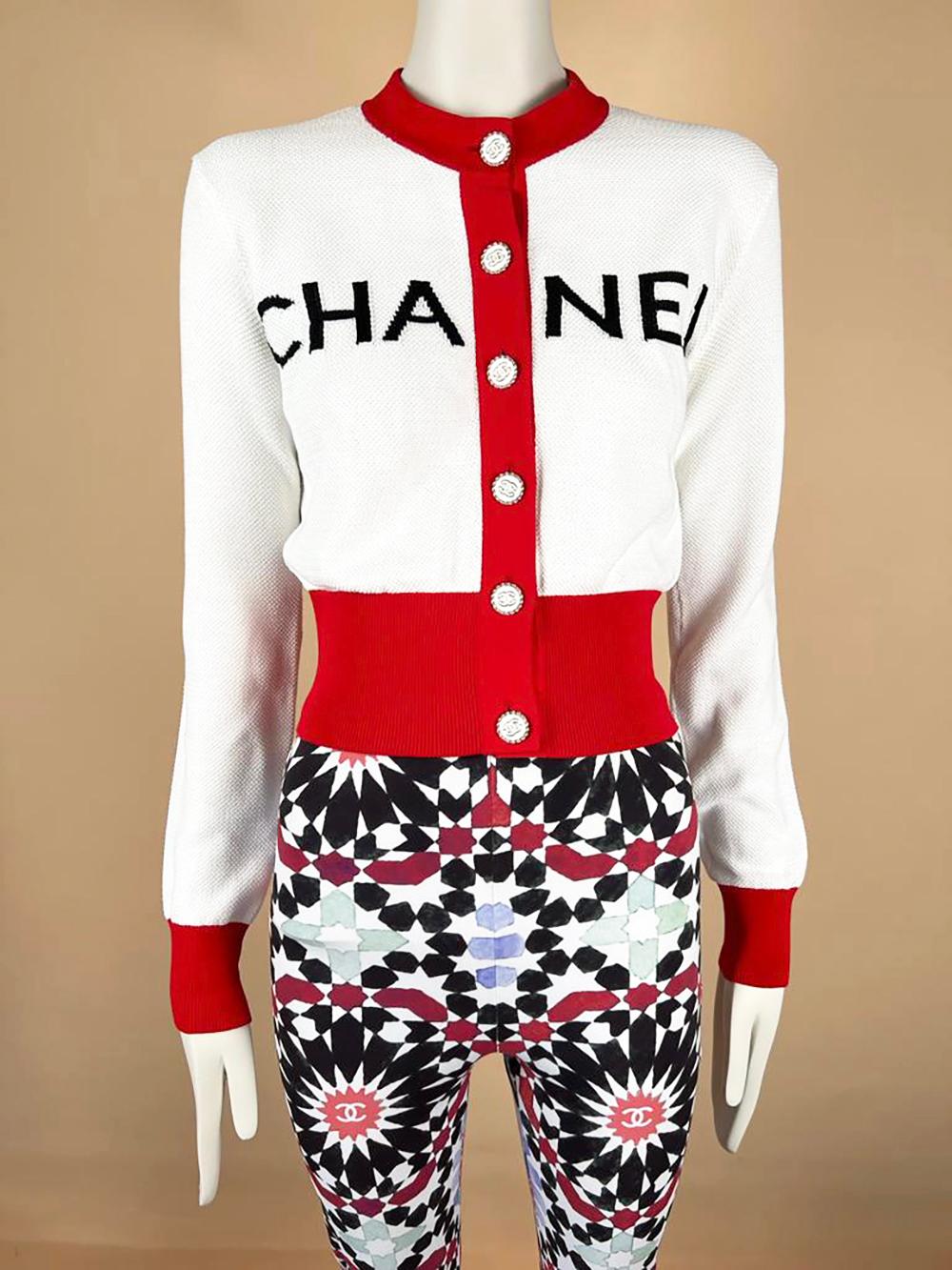 Chanel New 2019 Iconic Logo Cardigan For Sale 4