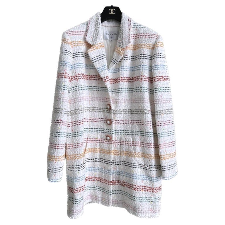 CHANEL NEW TAGS 20S TWEED RUFFLED BLUE Multicolor Jacket Gold CC buttons  FR42-40