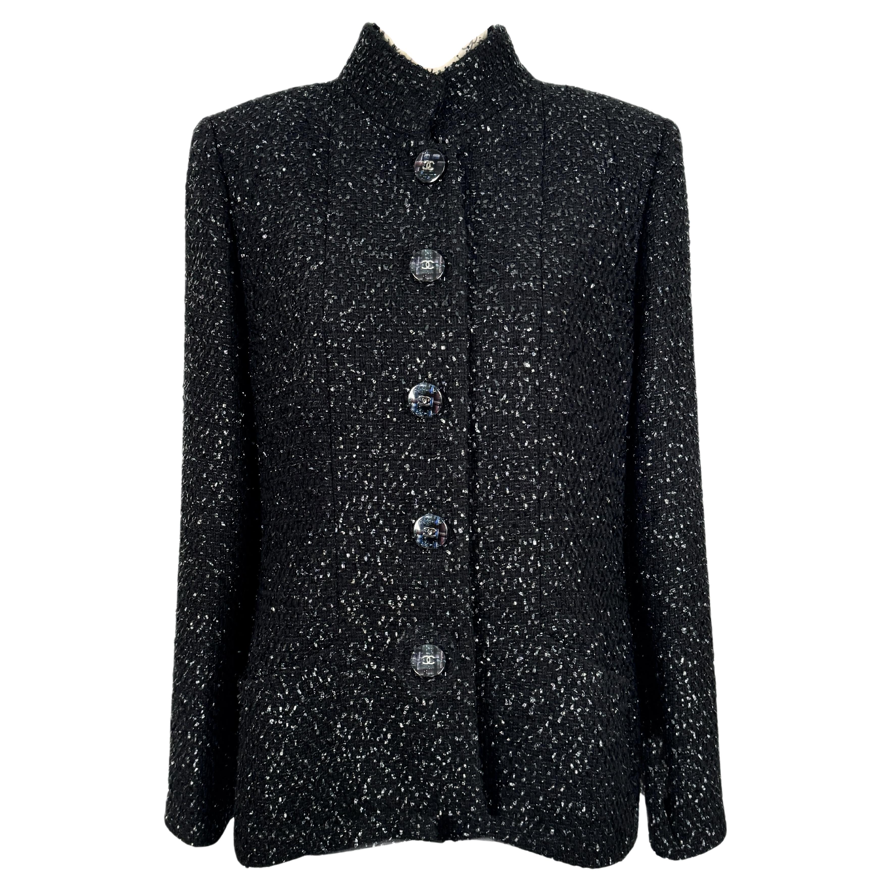 Chanel New 2019 Spring Timeless Black Tweed Jacket For Sale
