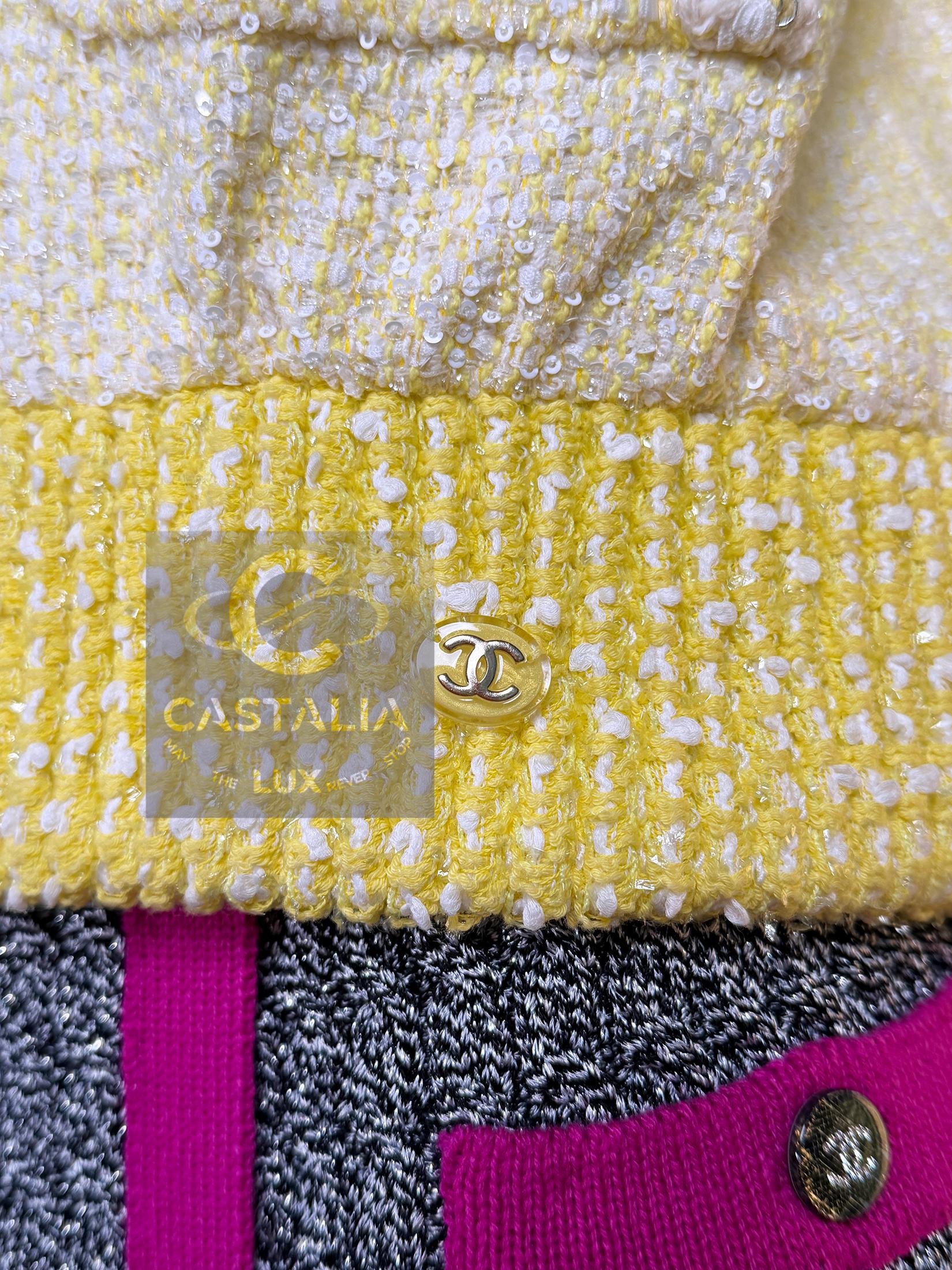 CHANEL Nueva Primavera 2019 Chaqueta bomber de tweed amarillo 36 FR en venta 6