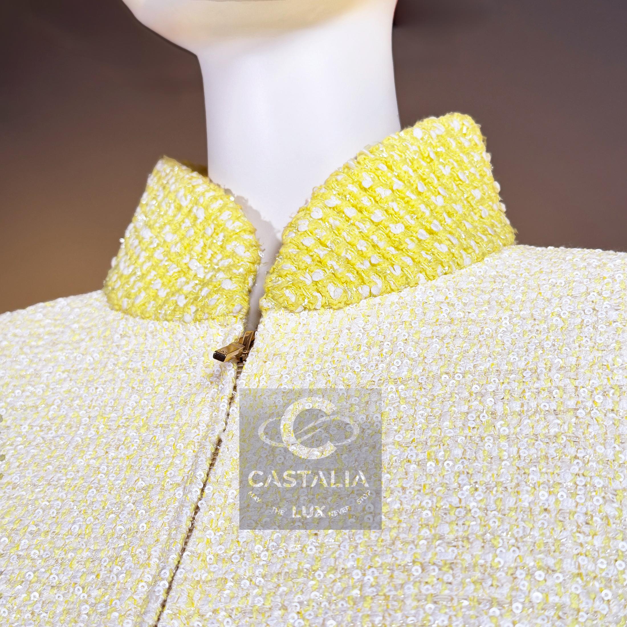 CHANEL Nueva Primavera 2019 Chaqueta bomber de tweed amarillo 36 FR en venta 10