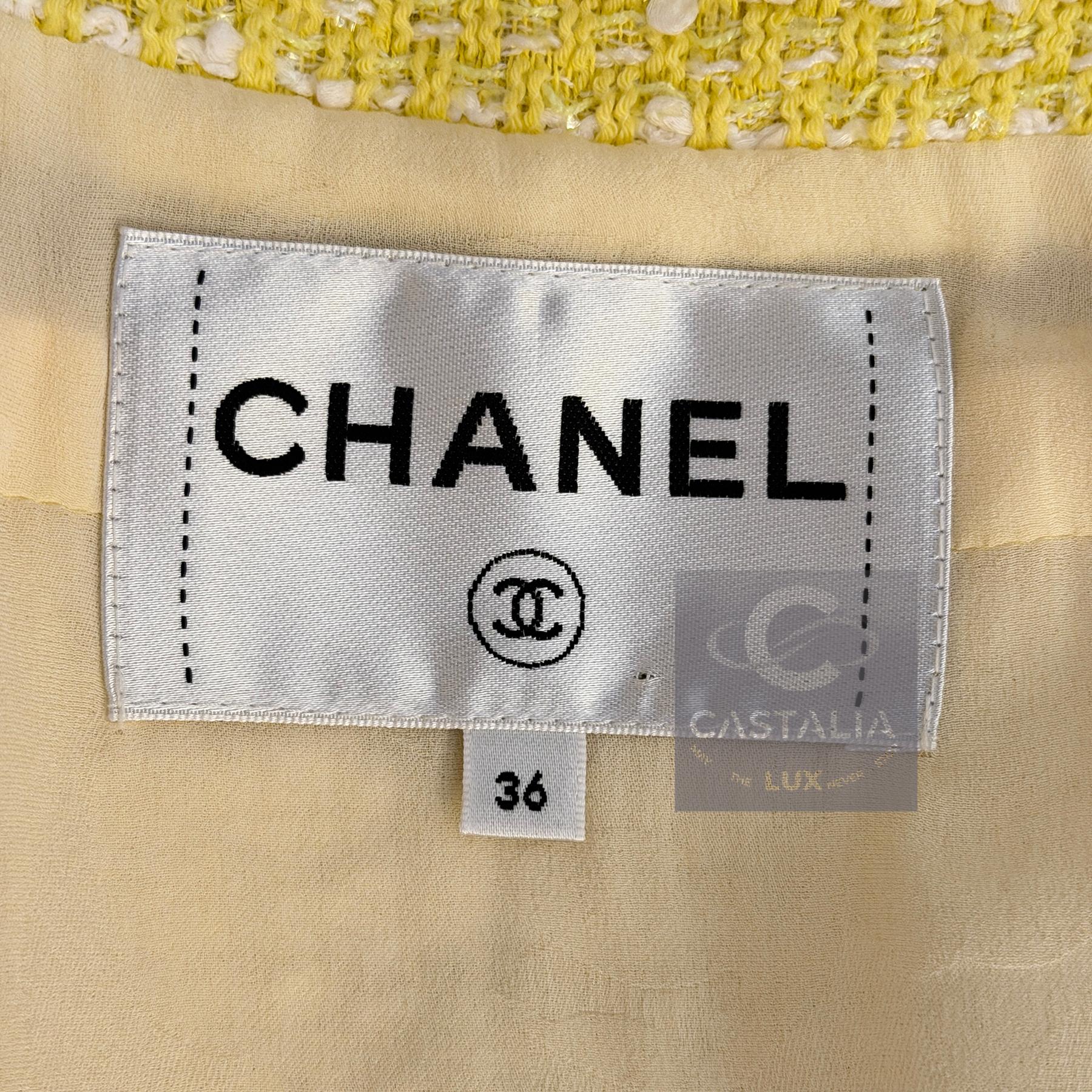 CHANEL Nueva Primavera 2019 Chaqueta bomber de tweed amarillo 36 FR en venta 12