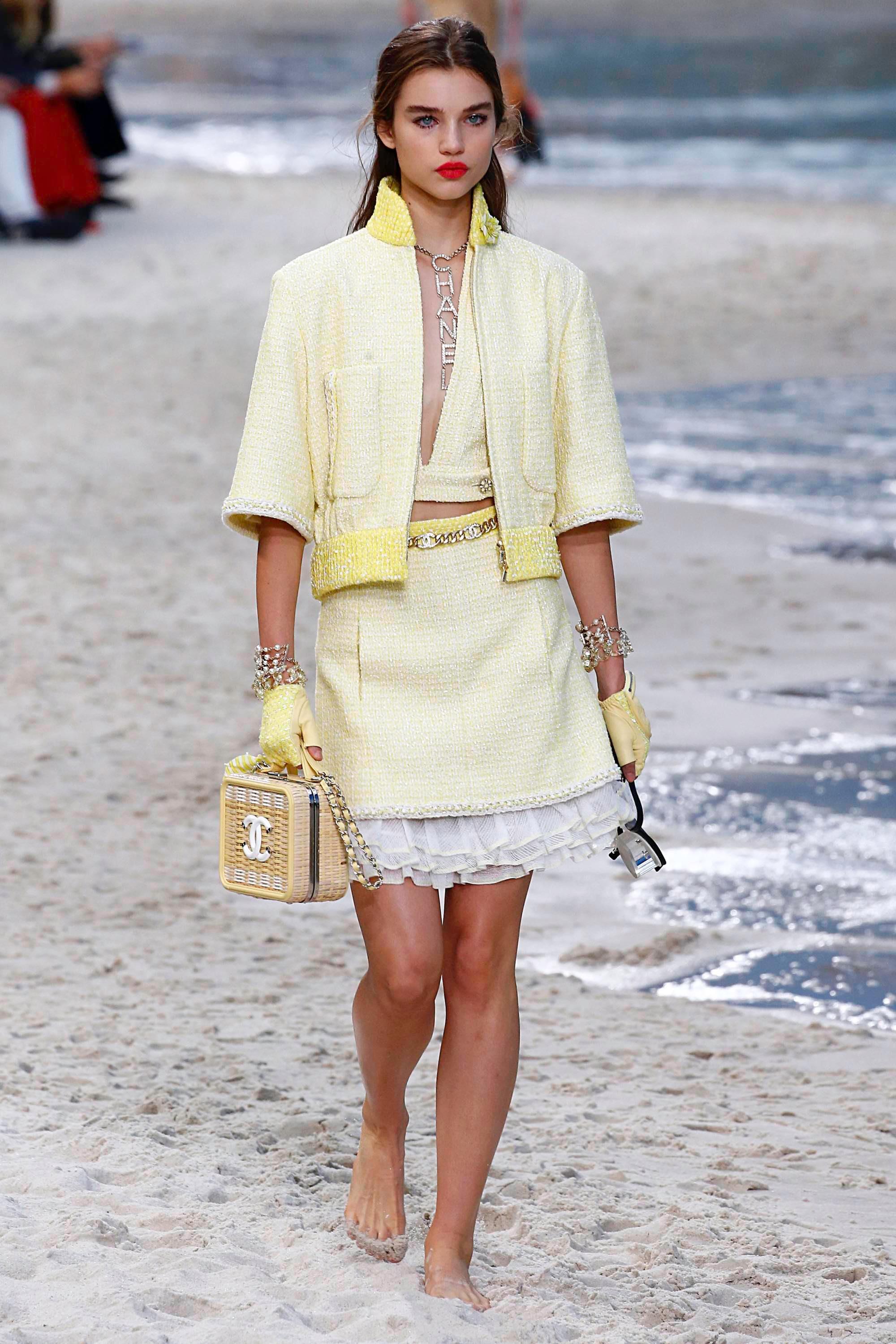 CHANEL Nueva Primavera 2019 Chaqueta bomber de tweed amarillo 36 FR Blanco en venta