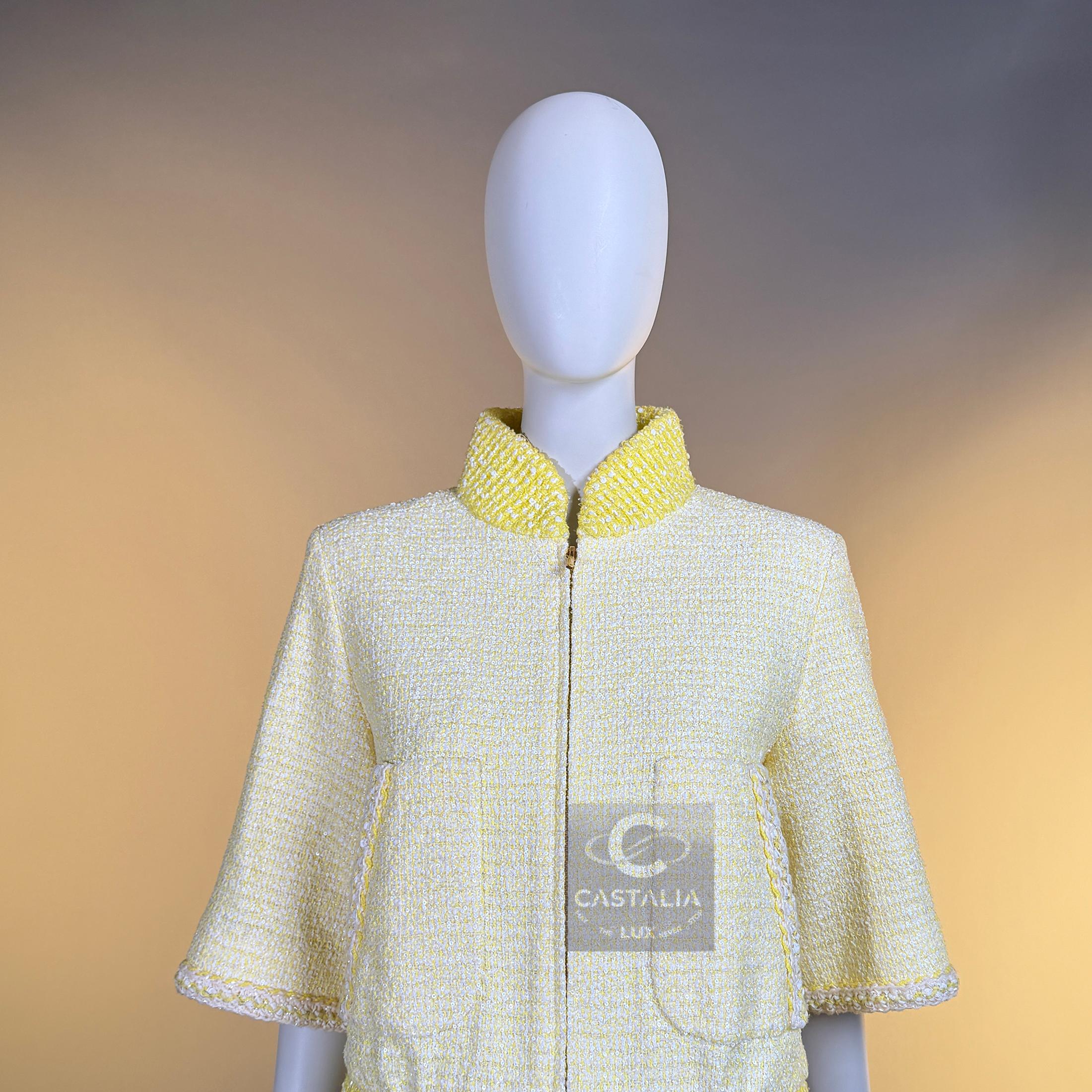 CHANEL Nueva Primavera 2019 Chaqueta bomber de tweed amarillo 36 FR en venta 3