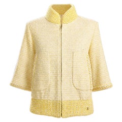 CHANEL New 2019 Spring Yellow Tweed Bomber Jacket 36 FR