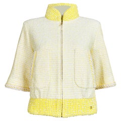 CHANEL New 2019 Spring Yellow Tweed Bomber Jacket 36 FR