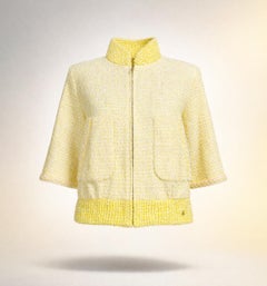 CHANEL New 2019 Spring Yellow Tweed Bomber Jacket 36 FR