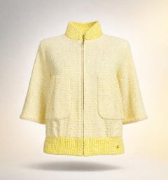 CHANEL New 2019 Spring Yellow Tweed Bomber Jacket 36 FR