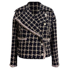 Chanel New 2021 Ad Campaign Chain Trim Black Tweed Jacket 36 FR