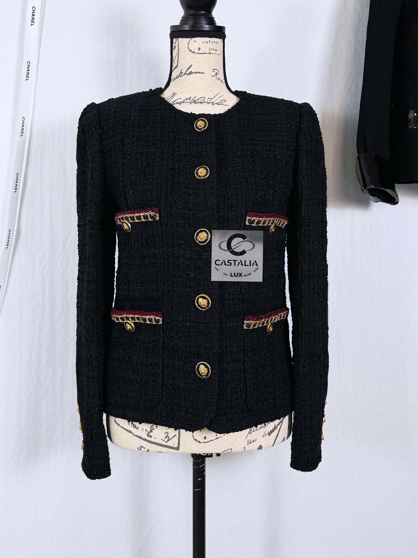 Chanel New 2021 Hailey Bieber Style Black Tweed Jacket 6
