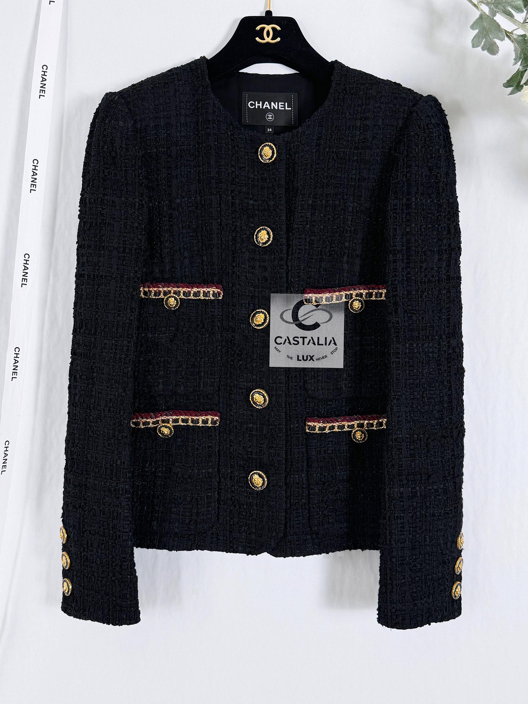 Chanel New 2021 Hailey Bieber Style Black Tweed Jacket 11