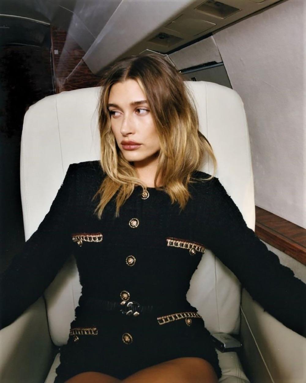 Chanel New 2021 Hailey Bieber Style Black Tweed Jacket In New Condition In Dubai, AE