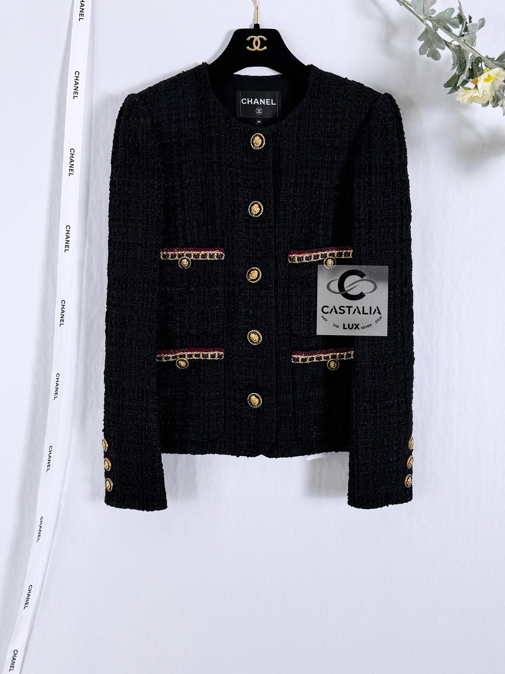 Chanel New 2021 Hailey Bieber Style Black Tweed Jacket 5