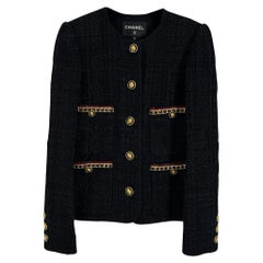 Chanel New 2021 Hailey Bieber Style Black Tweed Jacket