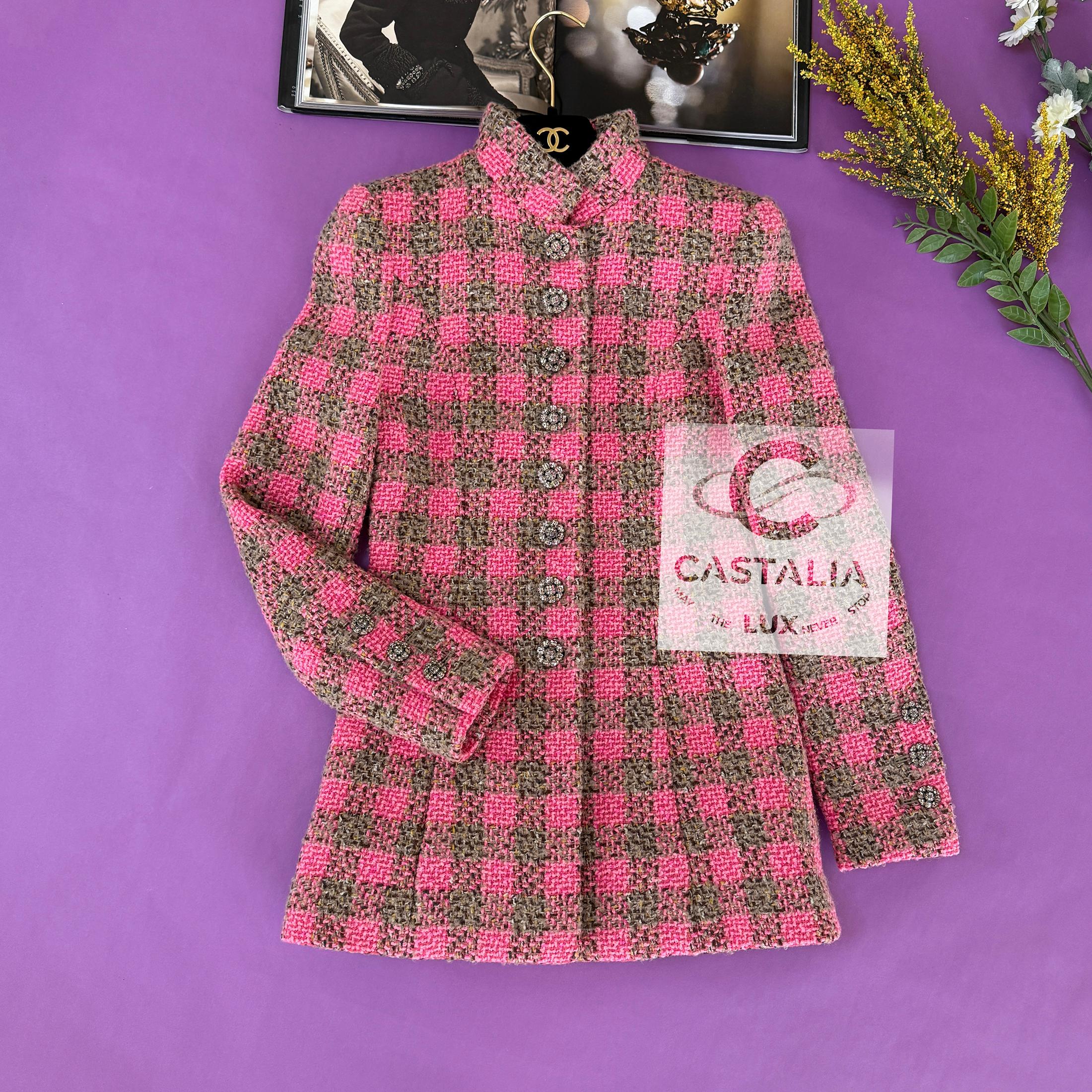 Chanel New 2022 Ad Campaign Pink Tweed Jacket 34 FR For Sale 2