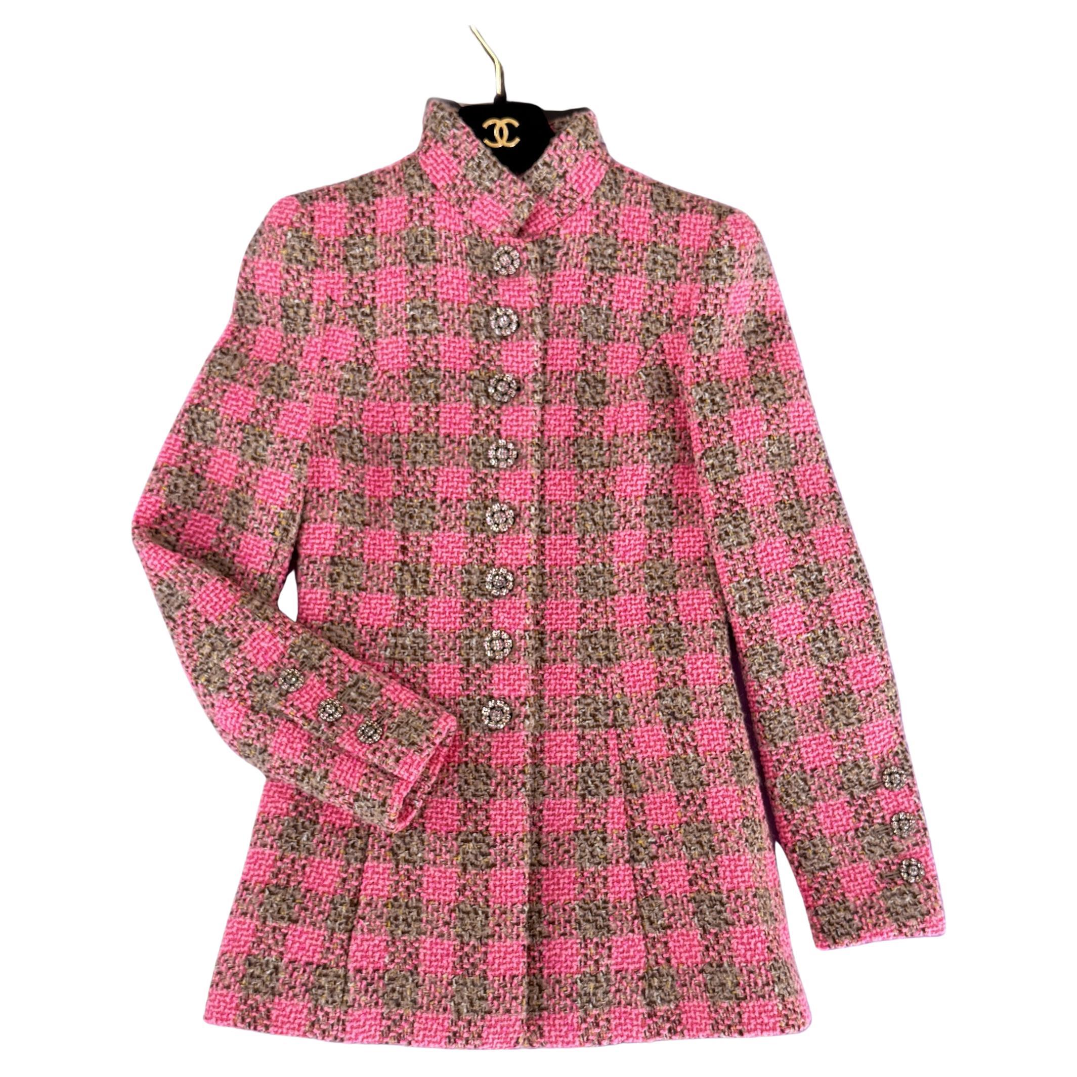 Chanel New 2022 Ad Campaign Pink Tweed Jacket 34 FR For Sale