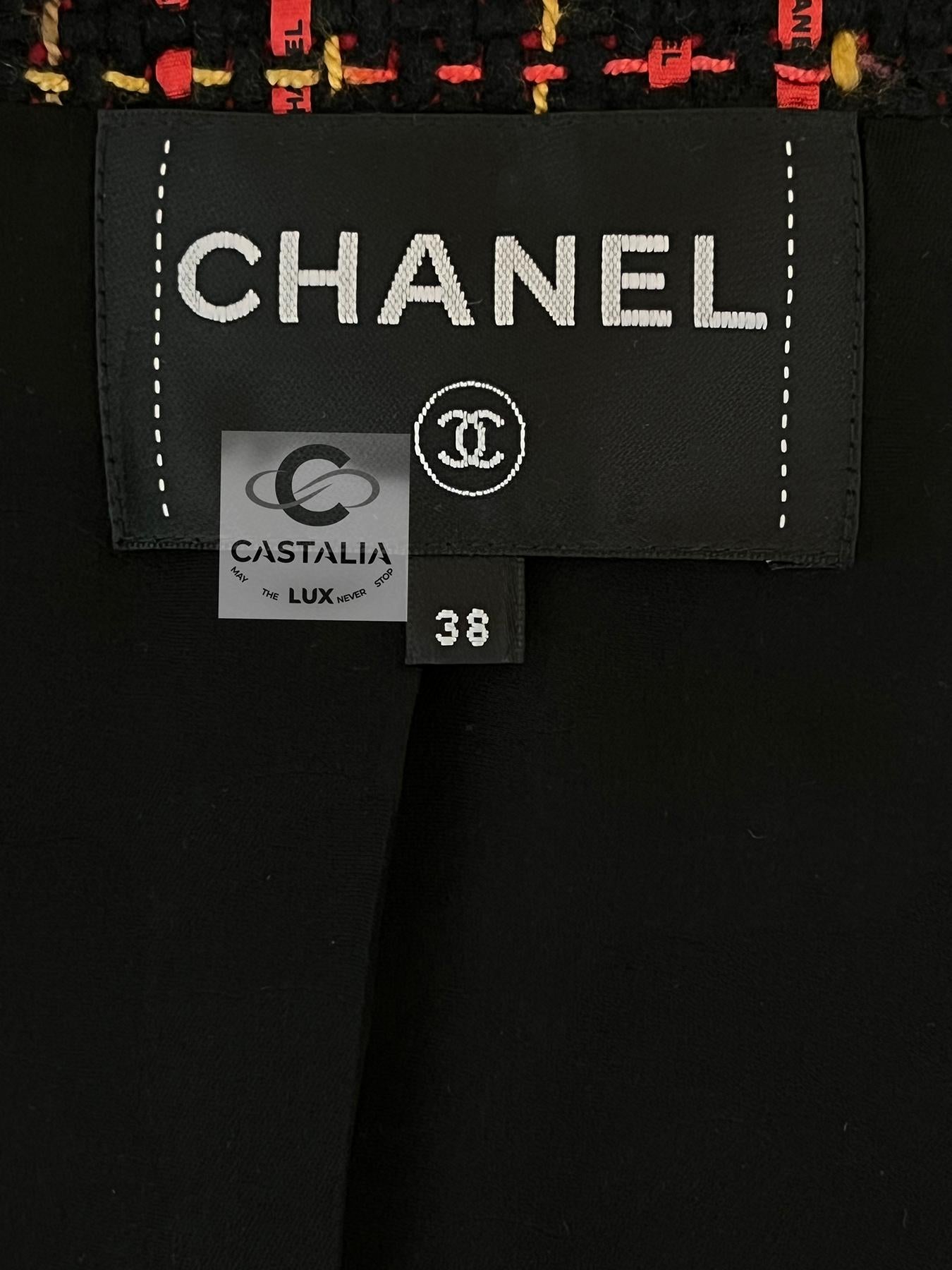 Chanel New 2022 Black Logo Ribbon Tweed Jacket 10