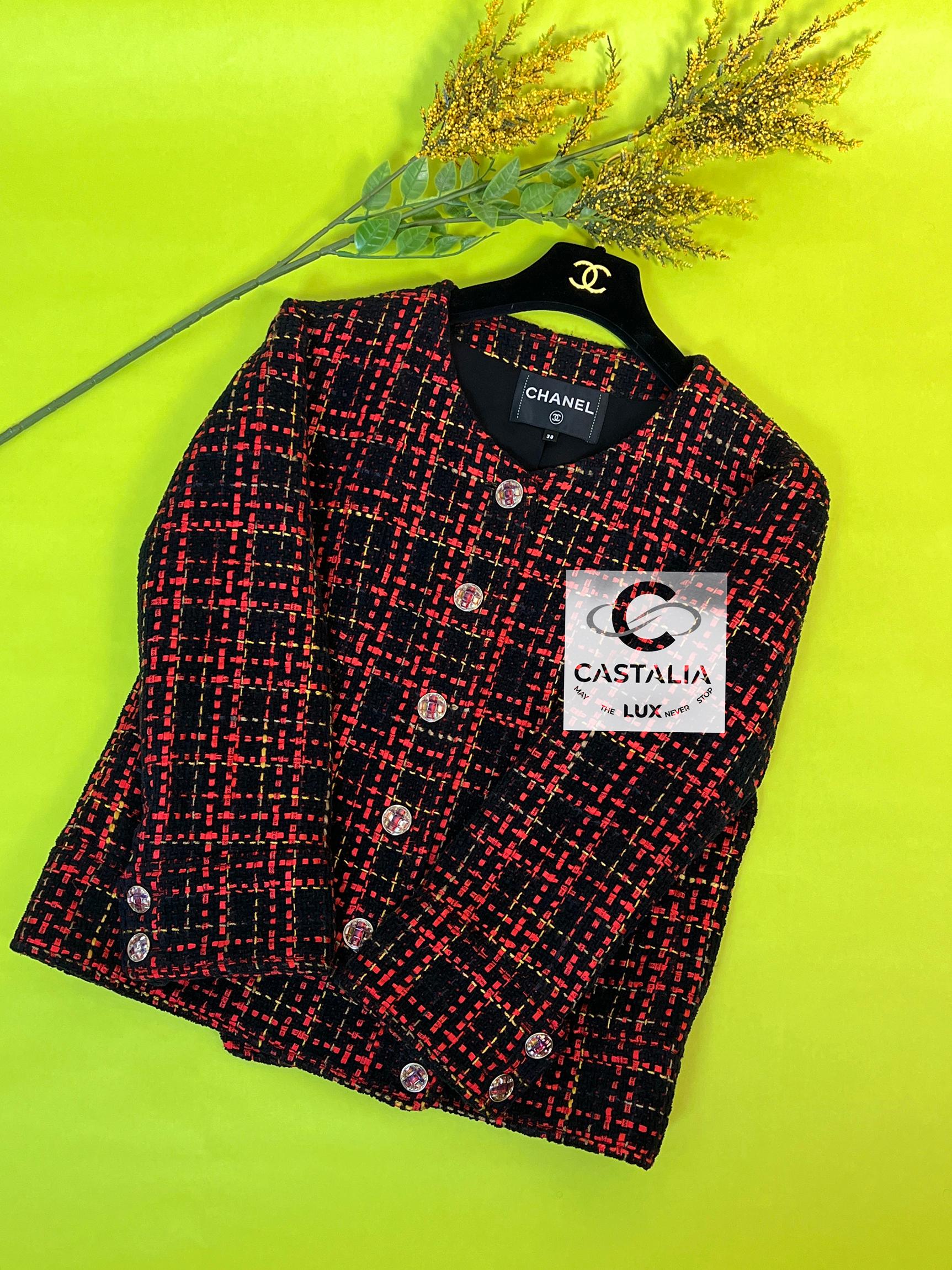 Chanel New 2022 Black Logo Ribbon Tweed Jacket 1