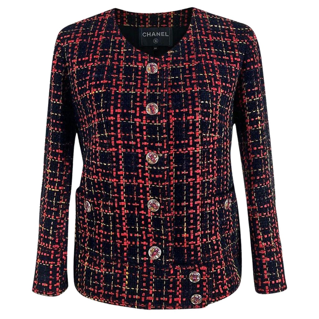 Chanel New 2022 Black Logo Ribbon Tweed Jacket
