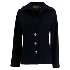 Chanel New 2022 Giacca in tweed nero con bottoni Gripoix 38 FR