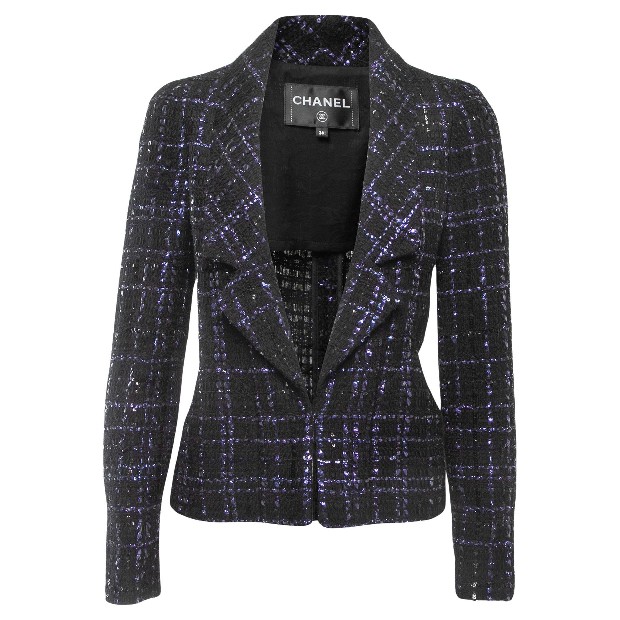 chanel black tweed jacket 36