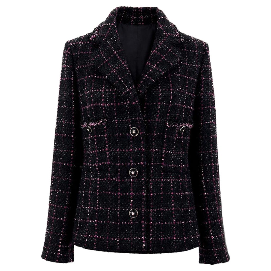 CHANEL New 2022 Iconic Black Tweed Jacket with CC Sequin Buttons 36 FR