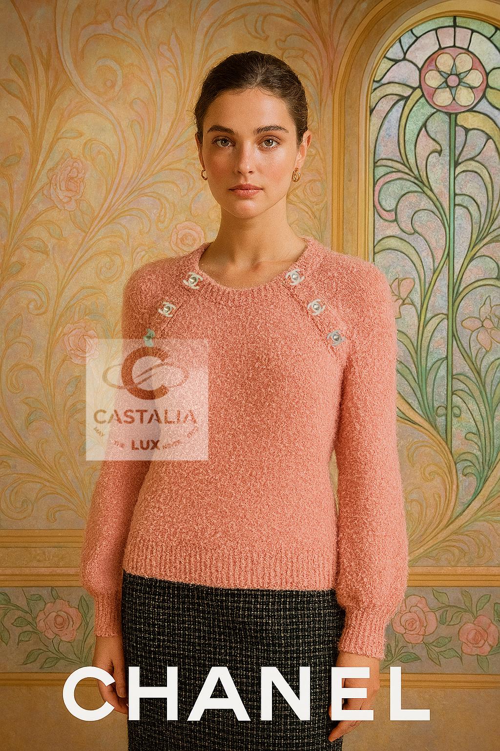 u2028~ Dalla collezione Chanel Autunno 2022 di Virginie Viard, 
questo raro maglione color pesca offre più di un comfort: offre calma. 

~ Questo pezzo non cerca attenzione. Crea spazio.u2028Un abito come un'atmosfera, dove la chiarezza incontra il