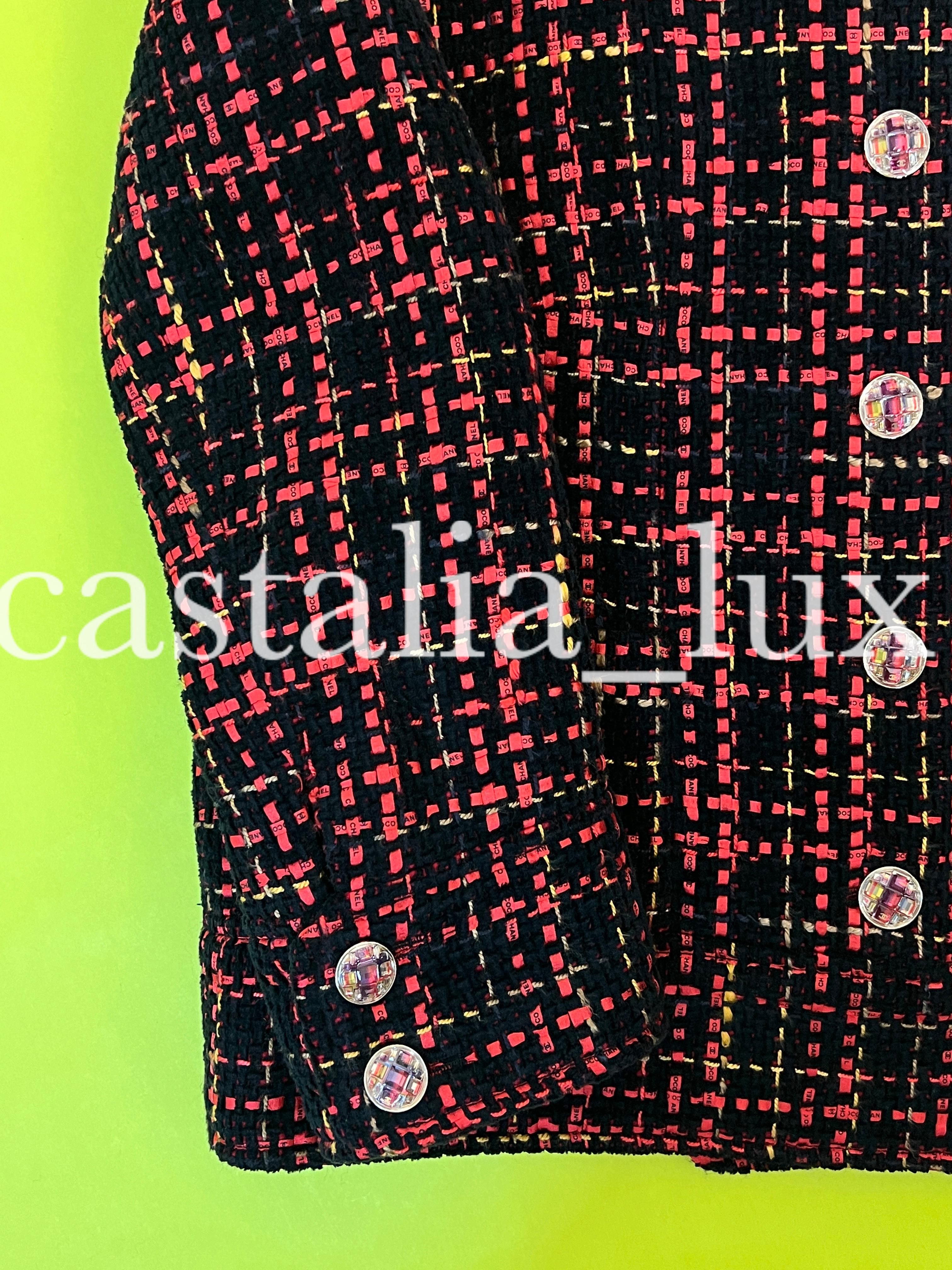 Chanel New 2022 Logo Ribbon Tweed Black Jacket 7