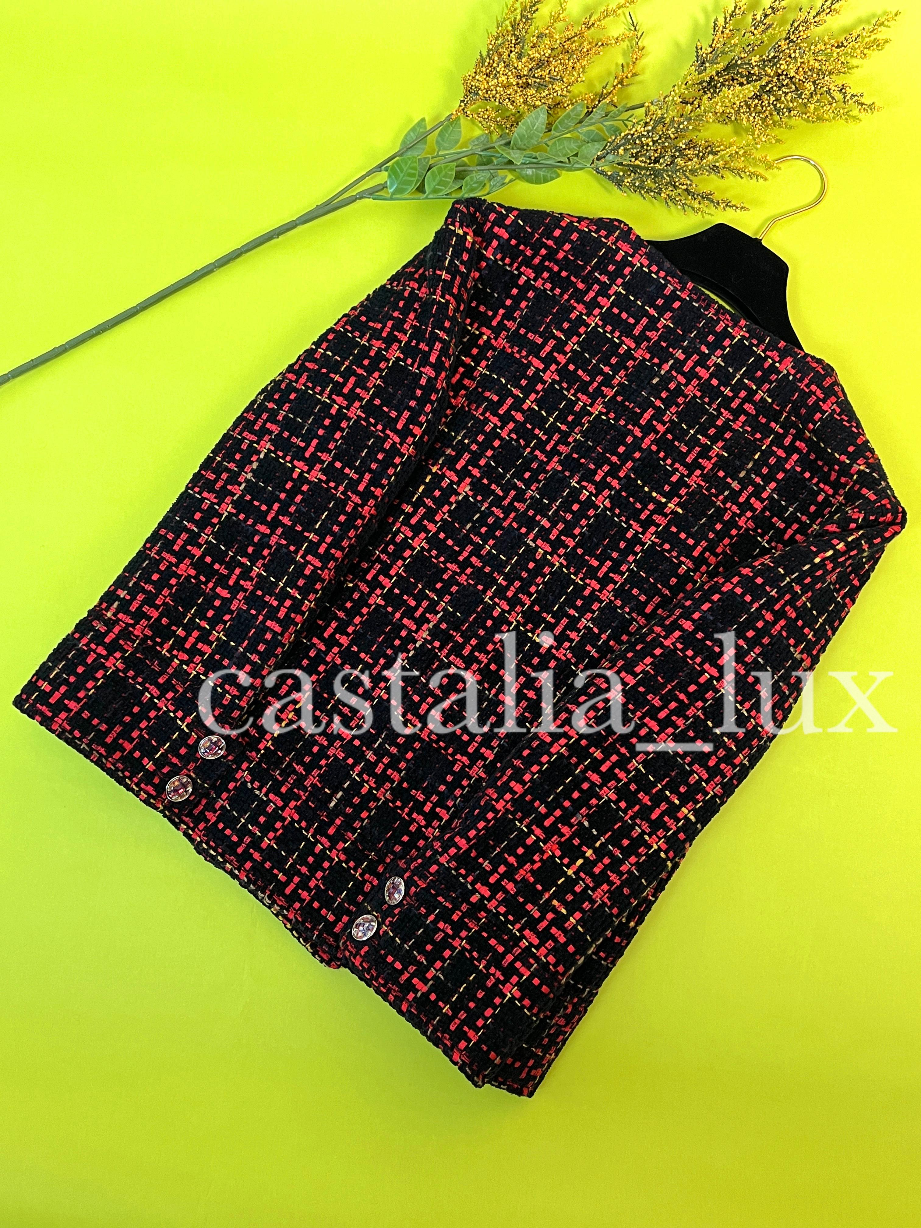 Chanel New 2022 Logo Ribbon Tweed Black Jacket 10